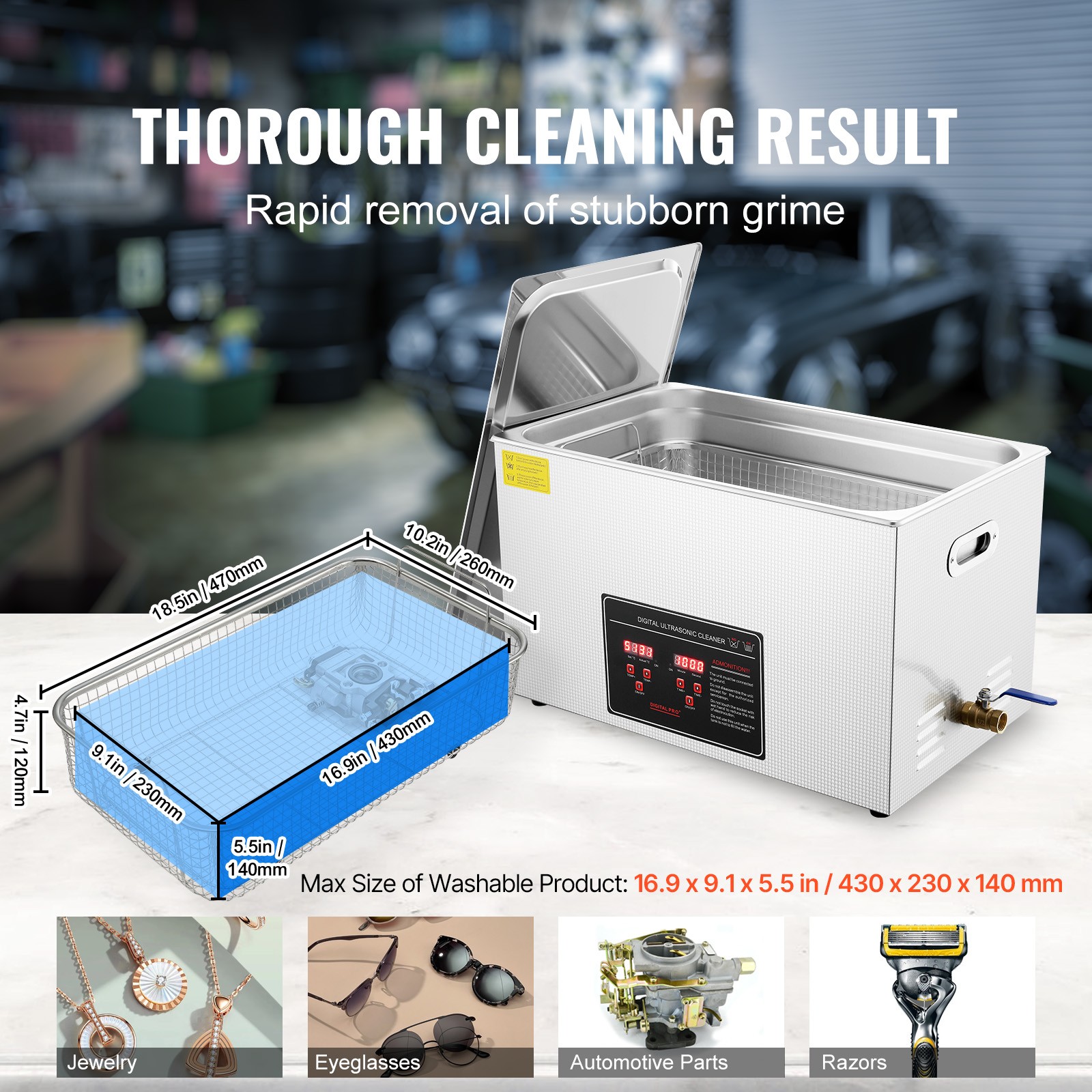 VEVOR Ultrasonic Cleaner with Timer Heating Machine Digital Sonic Cleaner SUS304