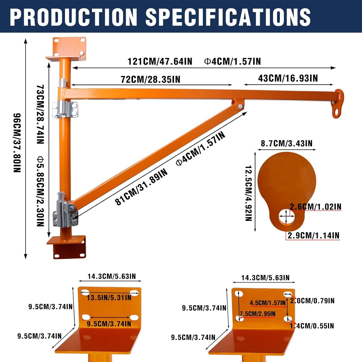 Wall Mount Jib Crane,All Steel Construction,660lbs Max Load Capacity,180 Degree