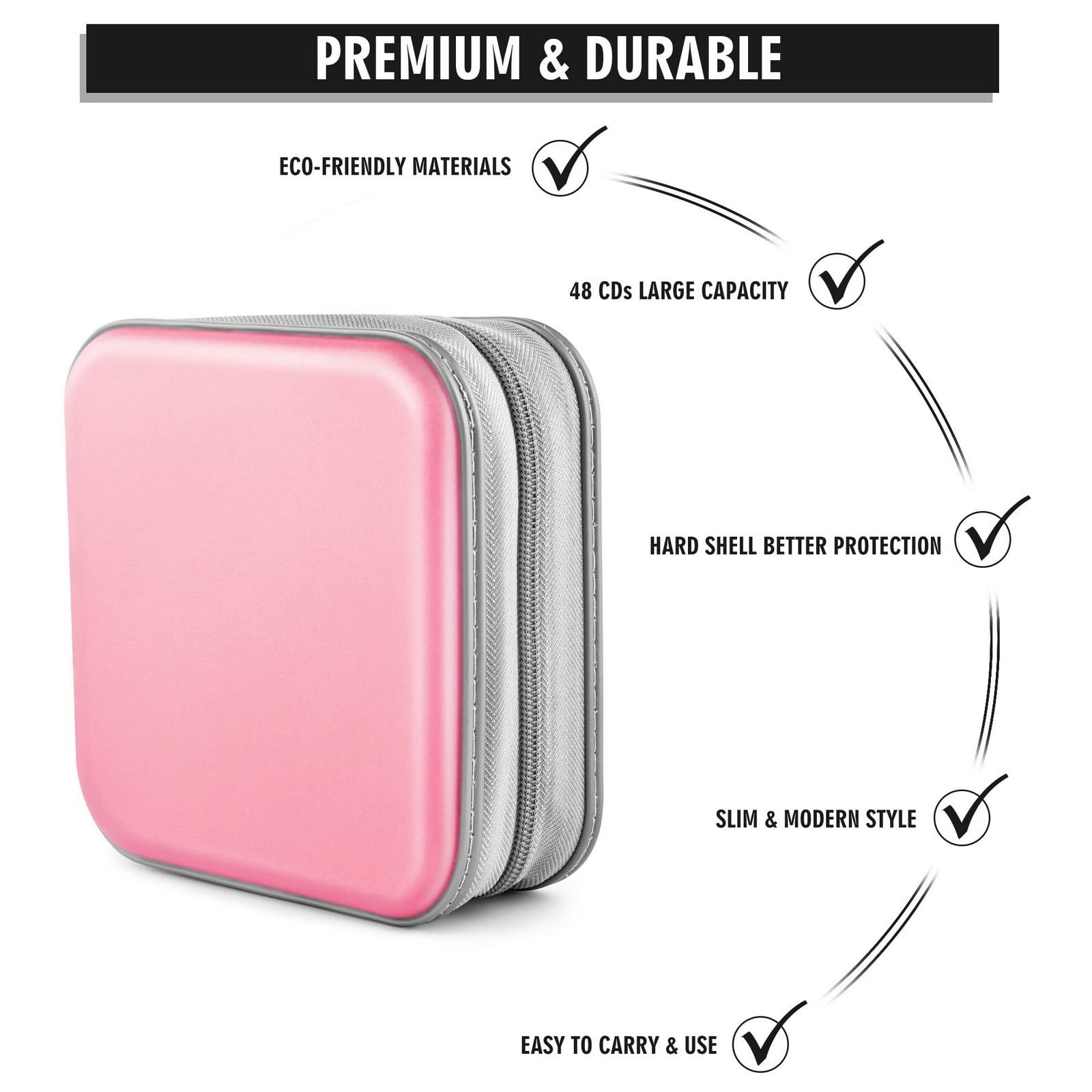 Bivisen CD/DVD Case Wallet, Light Pink, 48 Capacity, 48 Pink