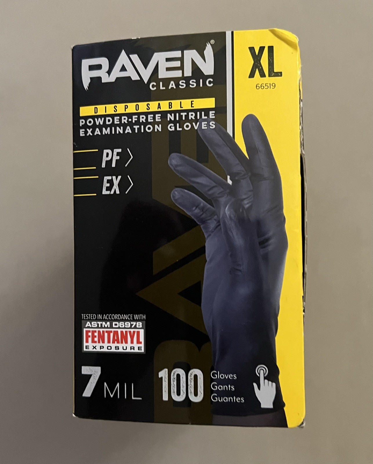 SAS Safety Raven Gloves XL, 66519, Powder Free, 7 mil, Black Color , 100 units