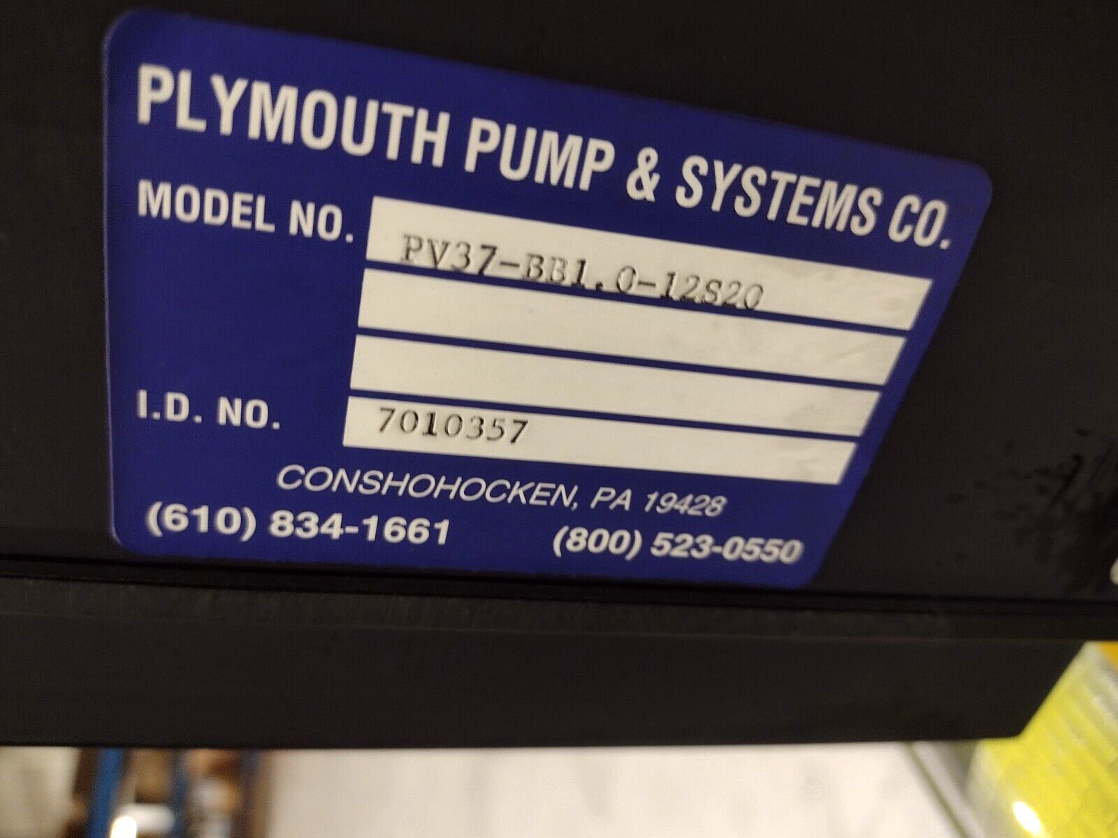 Plymouth Pump & Systems CO PV37-BB1.0-12S20, Baldor 34-5990-3675 & Speed Control