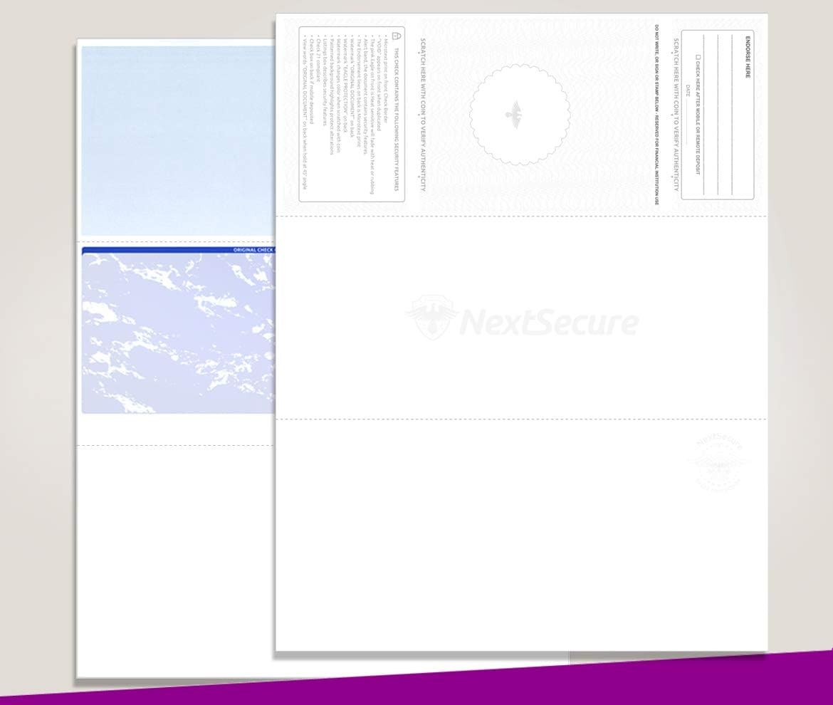 Blank Check Stock Laser/Ink-Jet 8-1/2 x 11″ 24# lb 500 Sheets Per Pack Red-Blue
