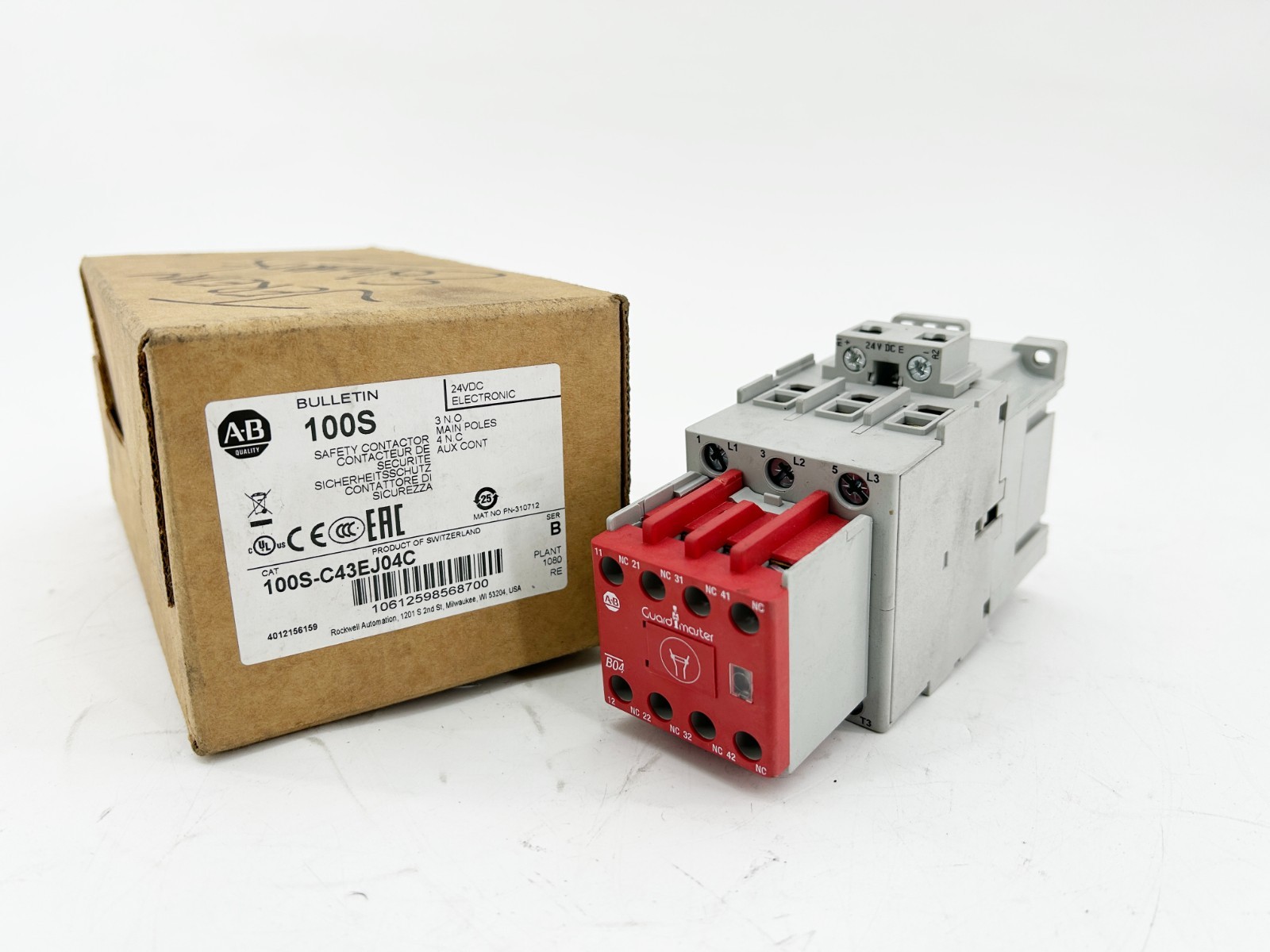 New Allen Bradley 100S-C43EJ04C Safety Contactor 43A 24VDC Ser.B