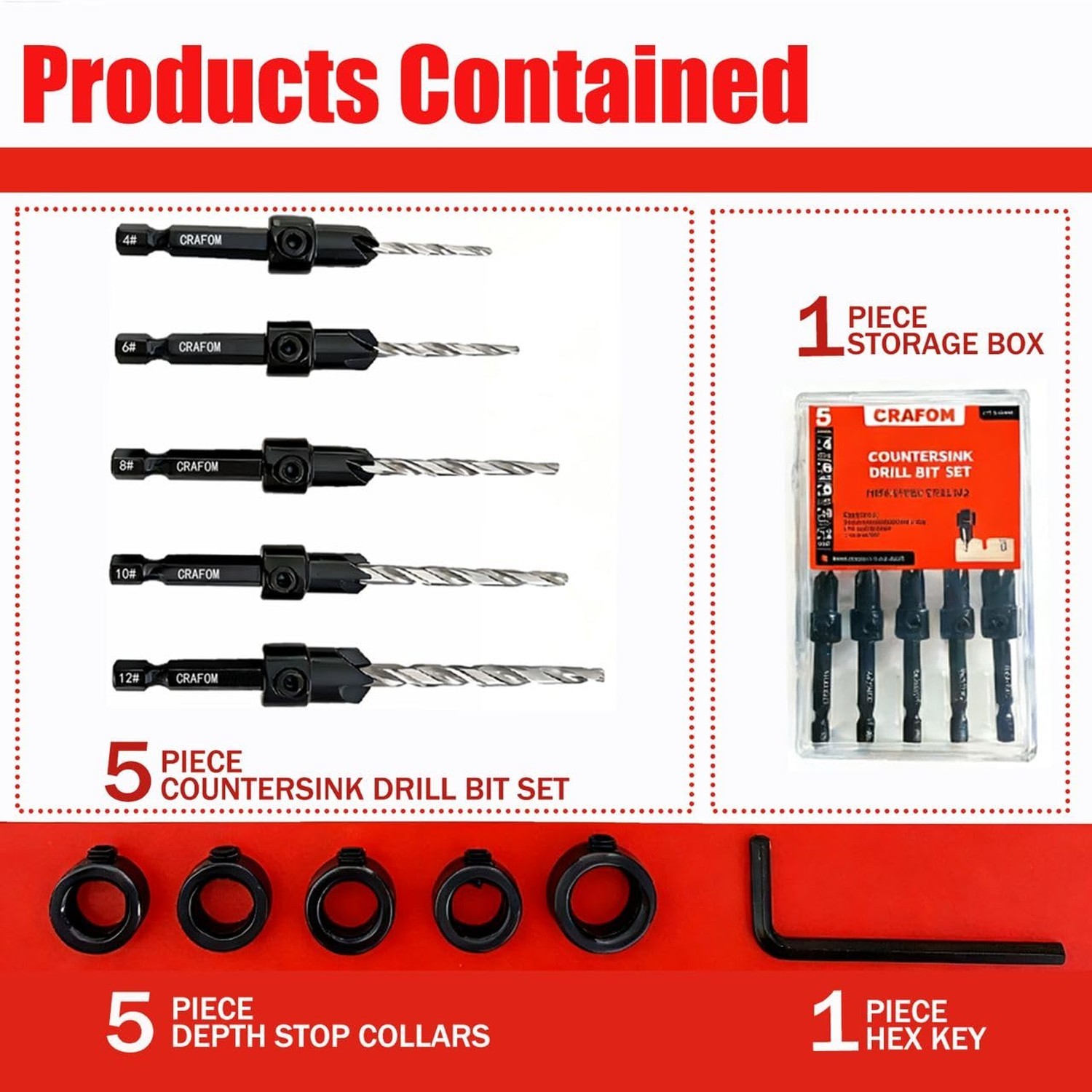 Countersink Drill Bit Set, 5 PCs Counter Sink Drill Bit Adjustable, #4, #6, #…