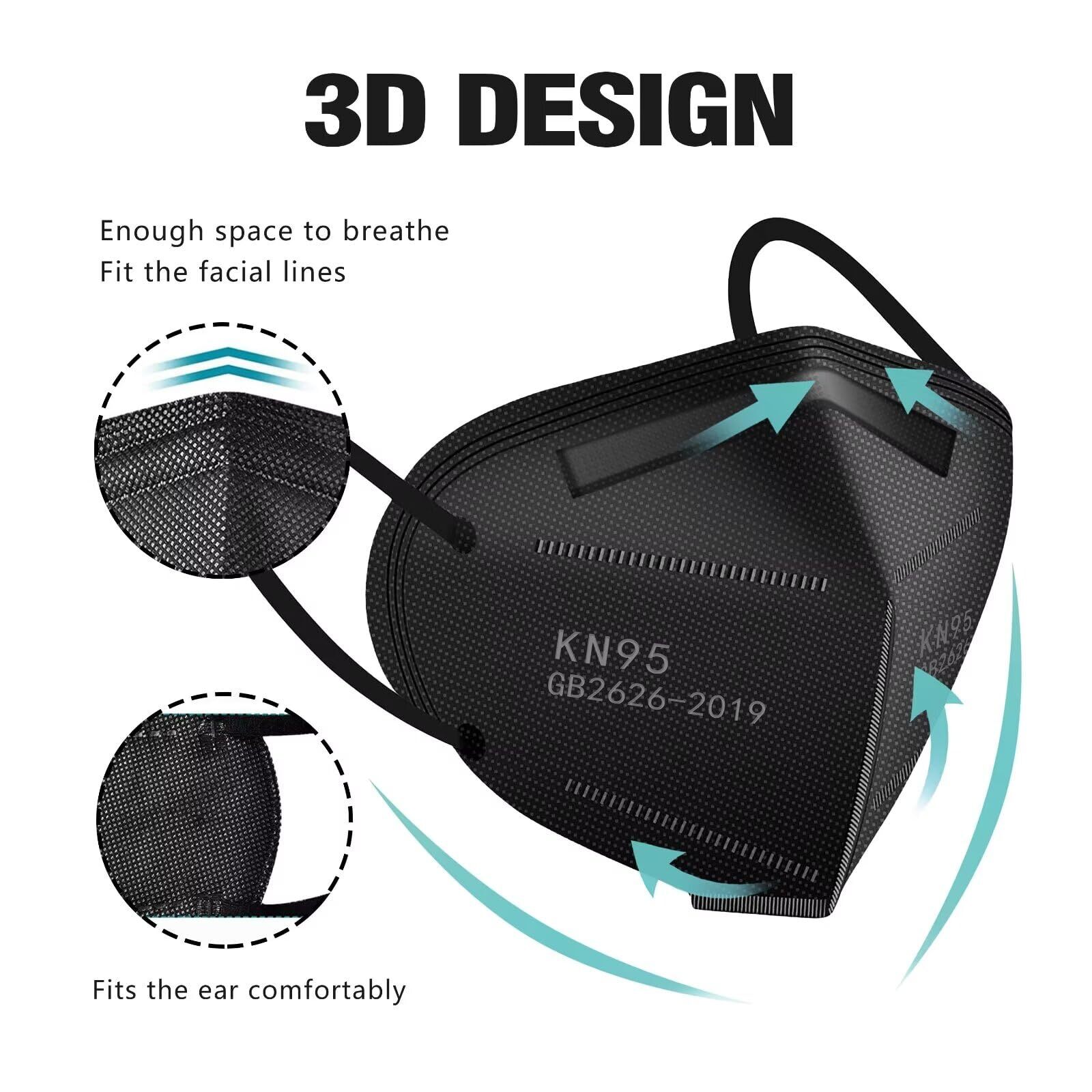 50 Pack Kn95 Non Medical Face Masks Breathable 3D Structure Comfortable Fit