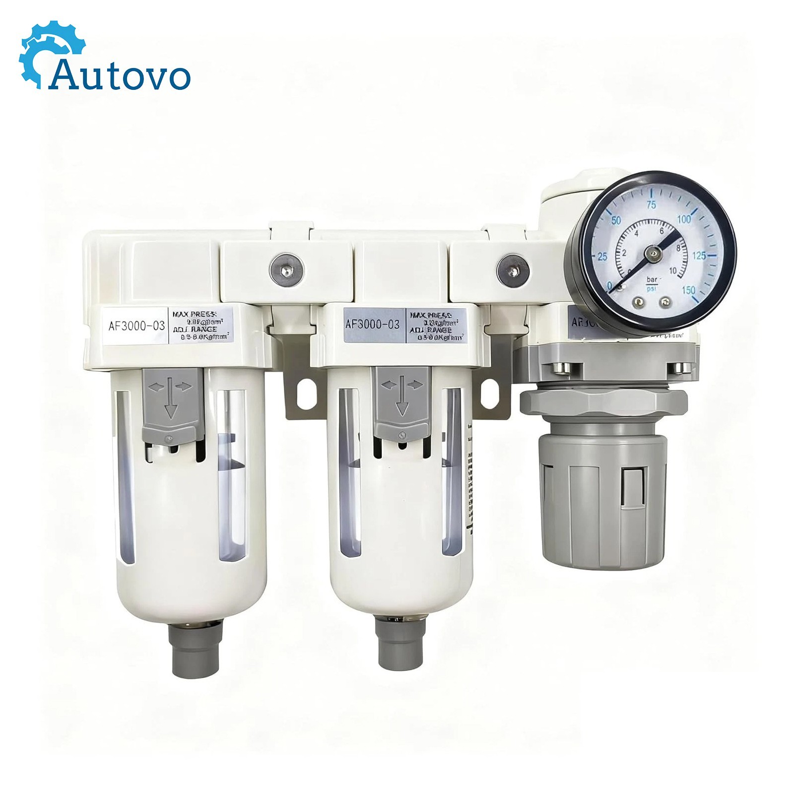 3/8″ NPT Compressed Air Filter Regulator Lubricator Combo-Double,Semi-Auto Drain
