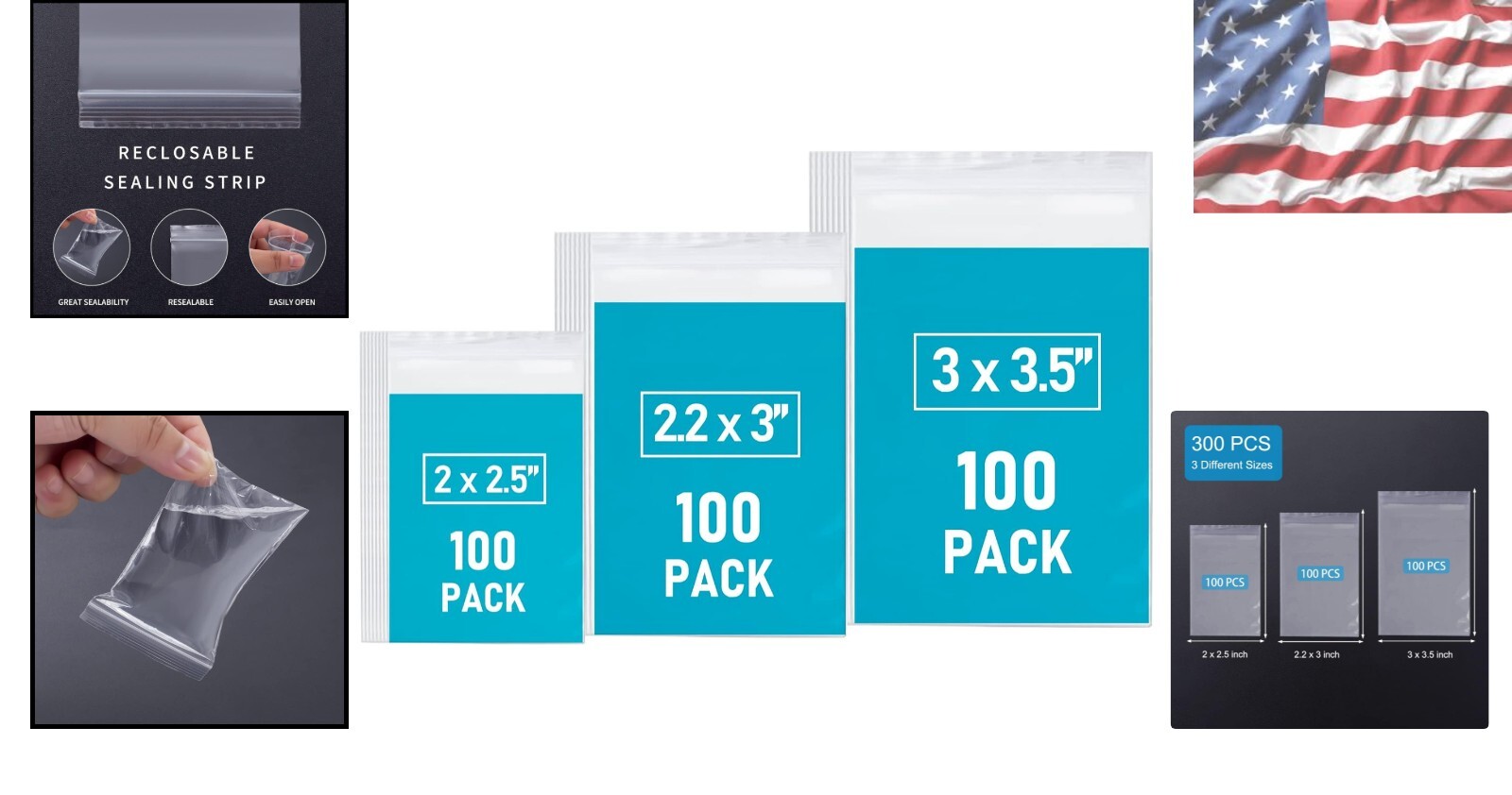Compact 300PCS Assorted Size Resealable Bags – Perfect for Crafts & Organization