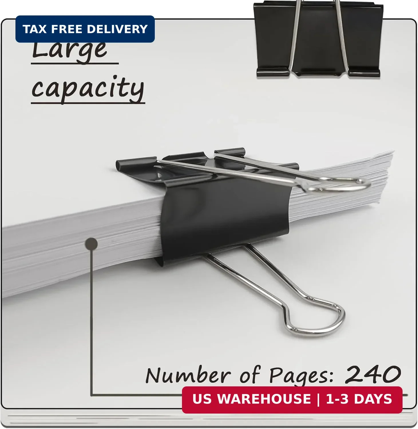 3-Inch Extra-Large DSTELIN Binder Clips – Heavy-Duty Black Paper Clamps, 75mm Wi