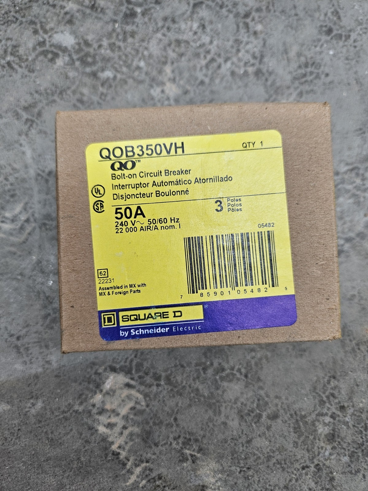 SQUARE D QOB350VH 50A 240V 3P BOLT ON CIRCUIT BREAKER