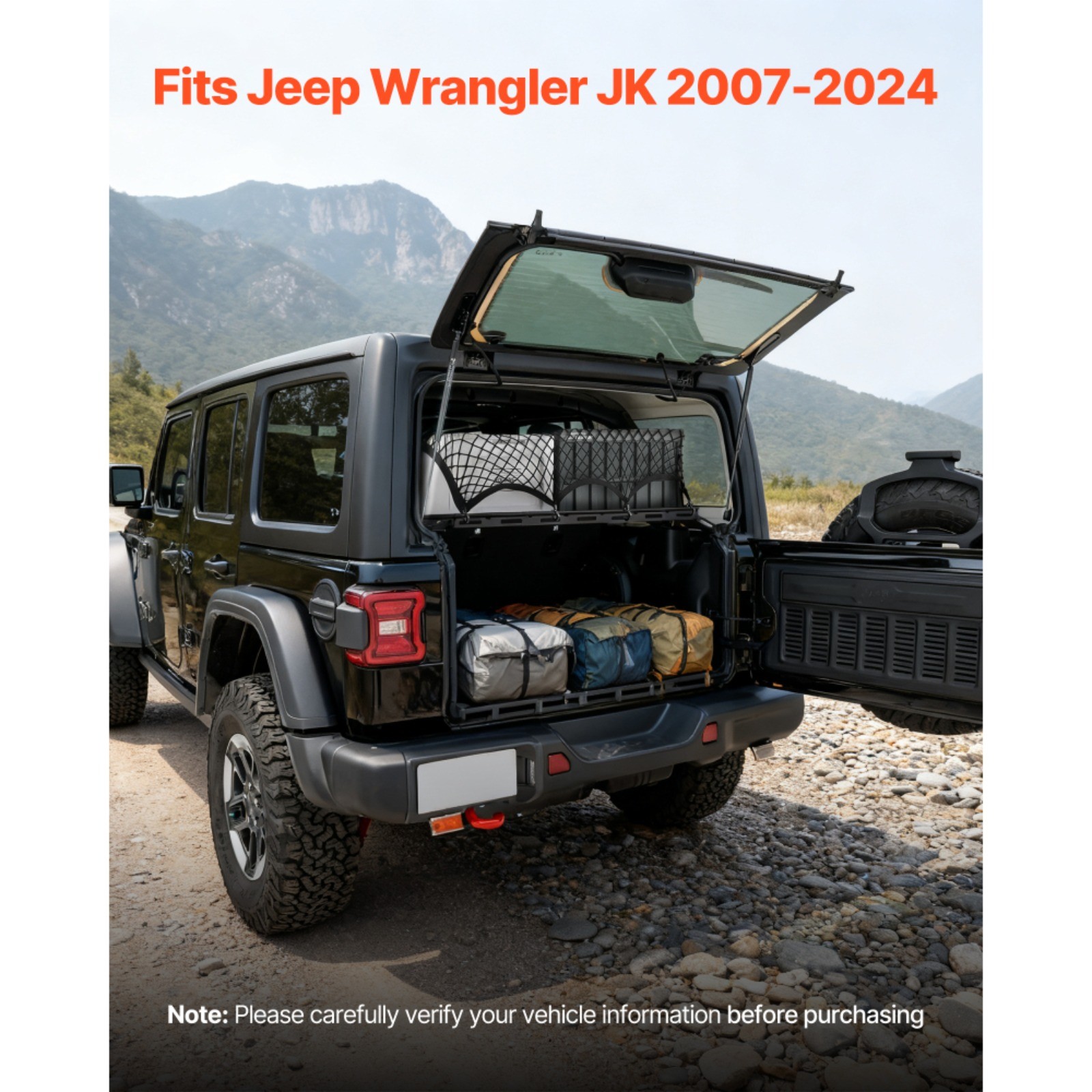 Rear Trunk Cargo Rack for Jeep Wrangler JK 2007-2024 300lb Carbon Steel Net
