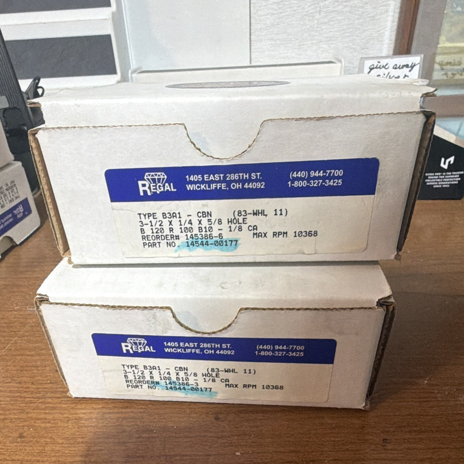 Regal CBN Grinding Wheel 3-1/2in x 1/4in x 5/8in 120 Grit Medium MPN 2 sets