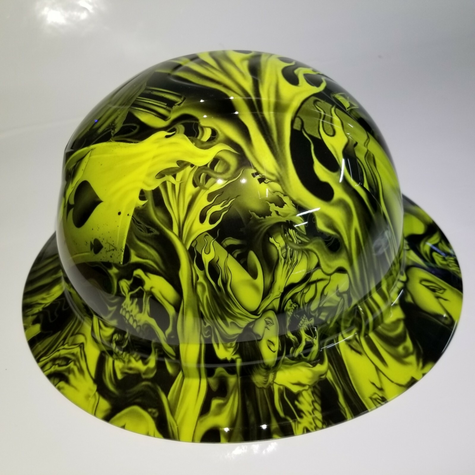FULL BRIM Hard Hat custom hydro dipped in HI VIS GREEN ACE OF SKULLS NEW
