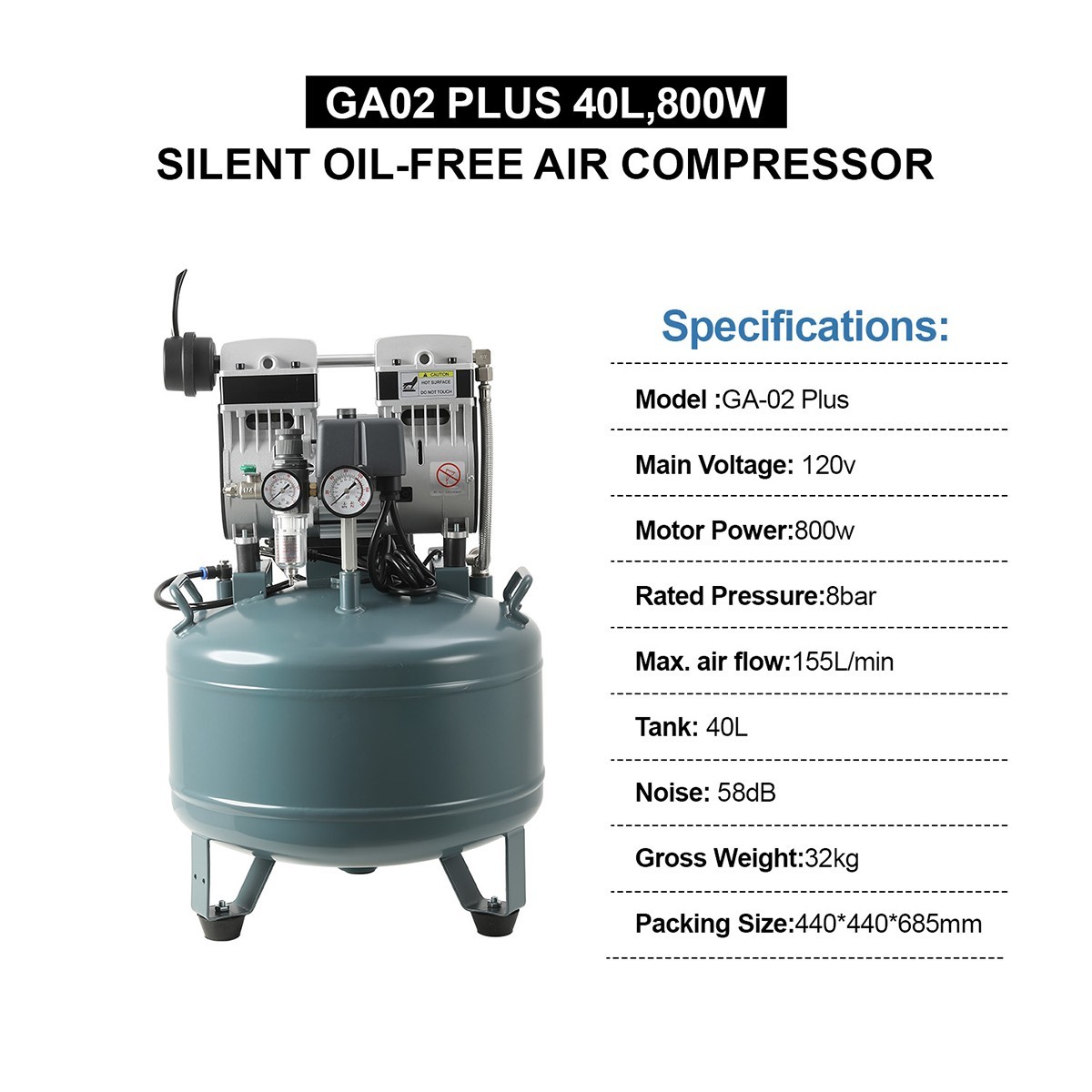 24L/40L Portable Dental Mobile Silent Oil-Free Air Compressor Pump FDA