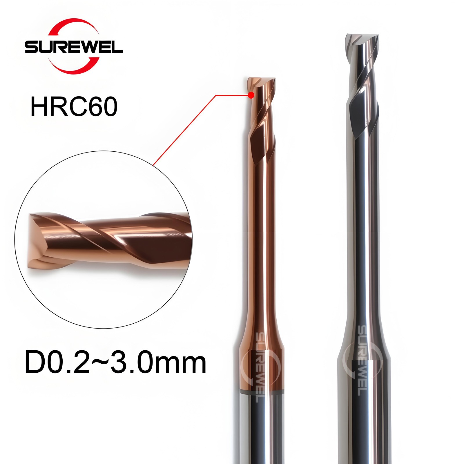 2 Flute Carbide Long Neck Milling Micro Diameter End mill 0.2mm to 3mm CNC tools