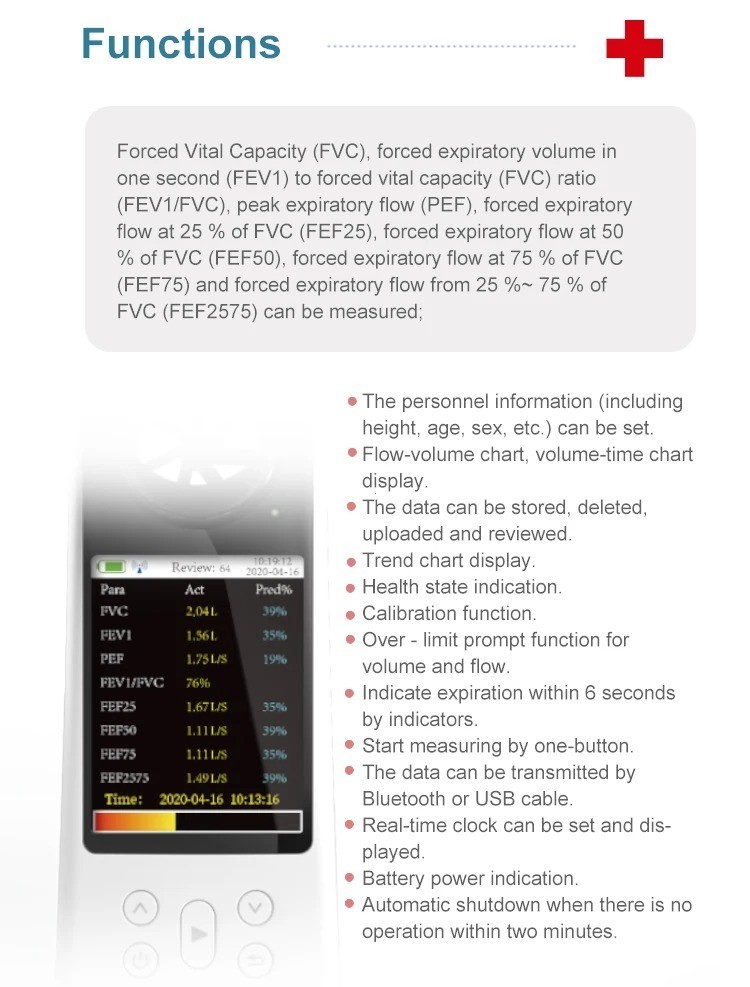 SP80B Handheld Bluetooth Spirometer – Pulmonary Function Tester (FVC, FEV1, PEF)