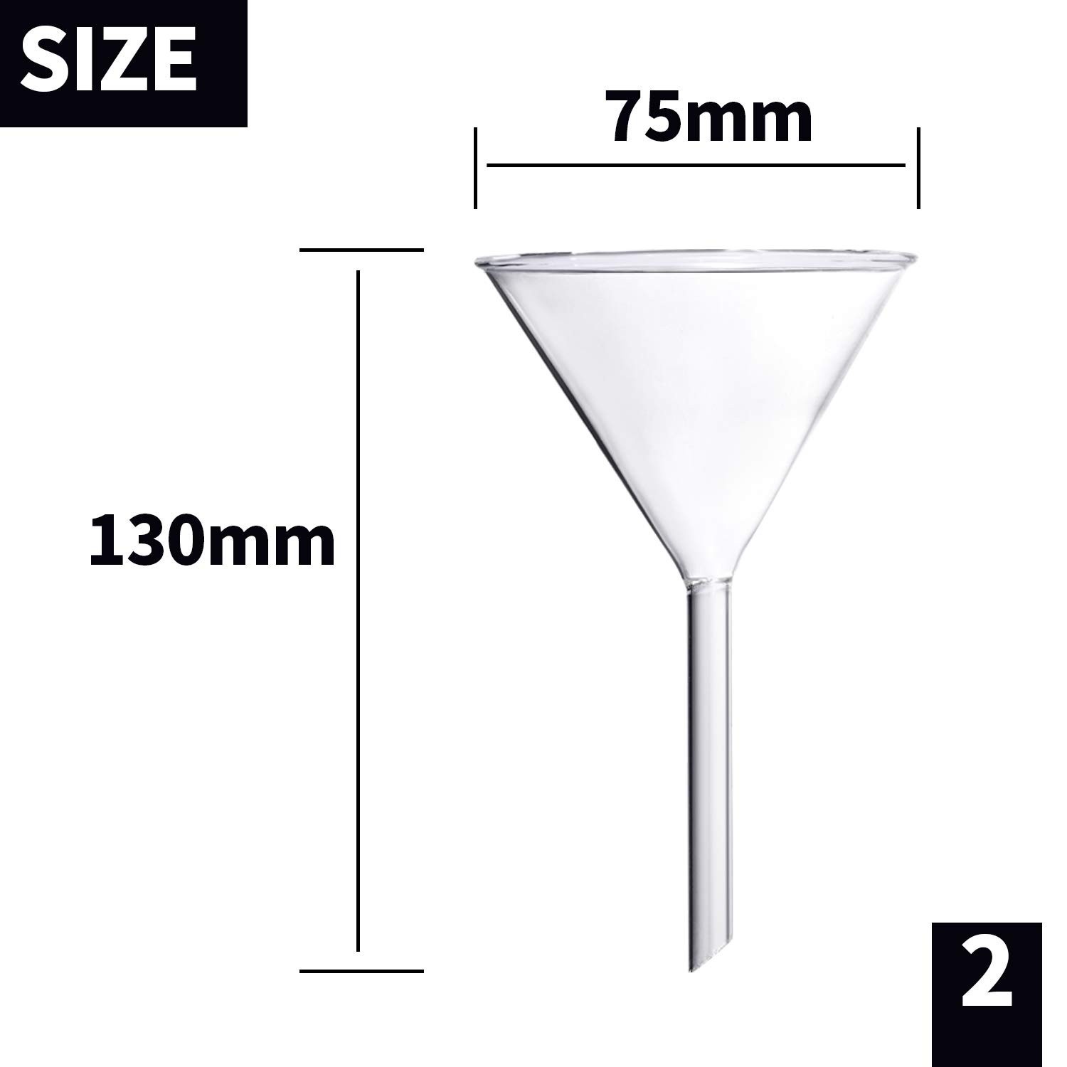 Glass Funnel Set, 4 Pcs Lab Borosilicate Glass Funnels, 100mm (170mm Length), 75