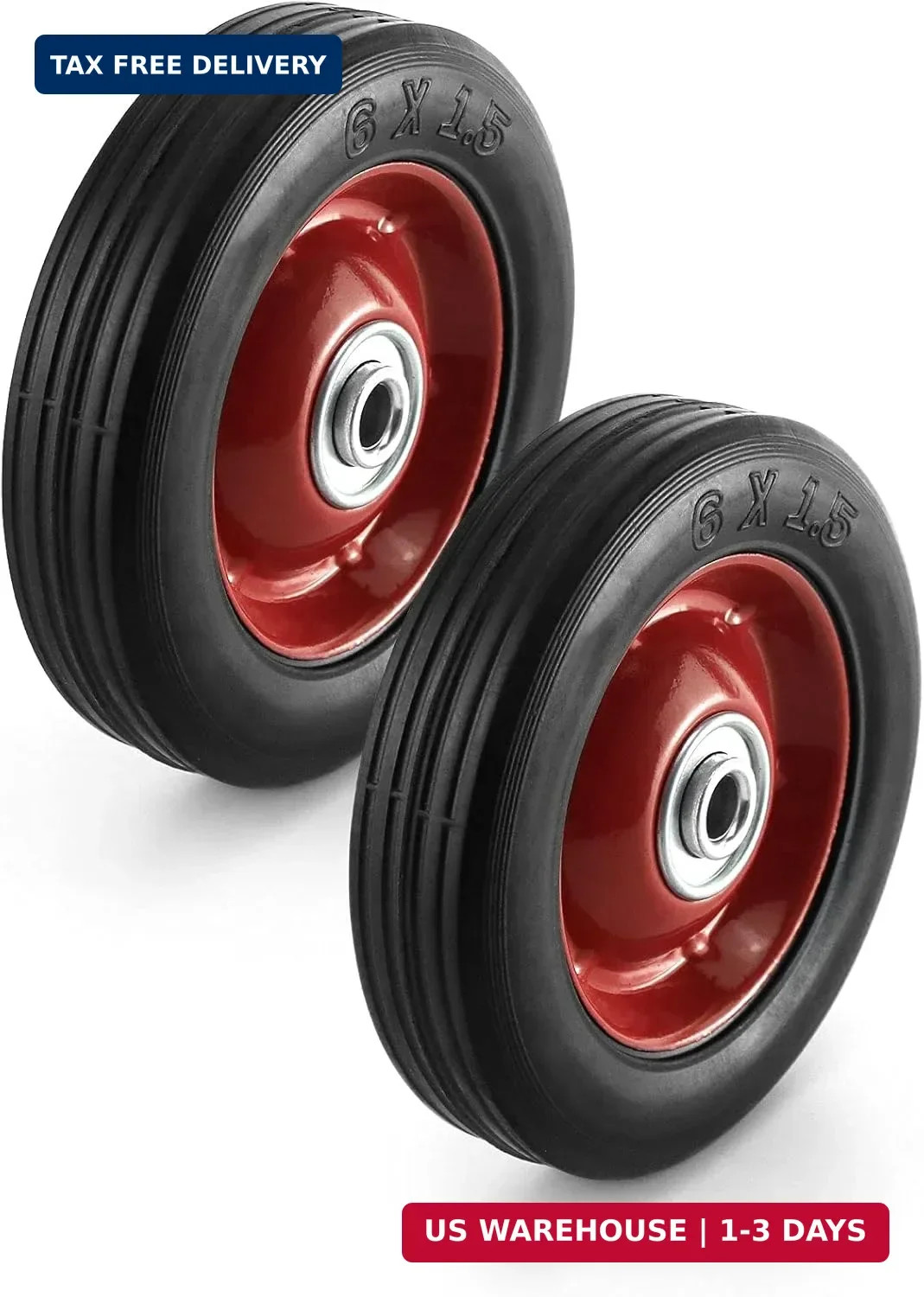 2 Pack 6″ x 1.5″,1/2″ Axle, Premium Rubber Wheel with Ball Bearing, Hand T