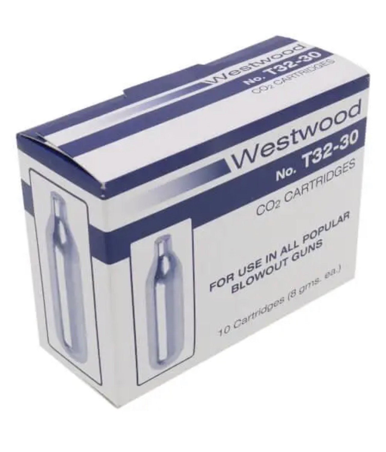 2x WESTWOOD T32-30 CO2 cartridges 8 gram 800 PSI Box of 10