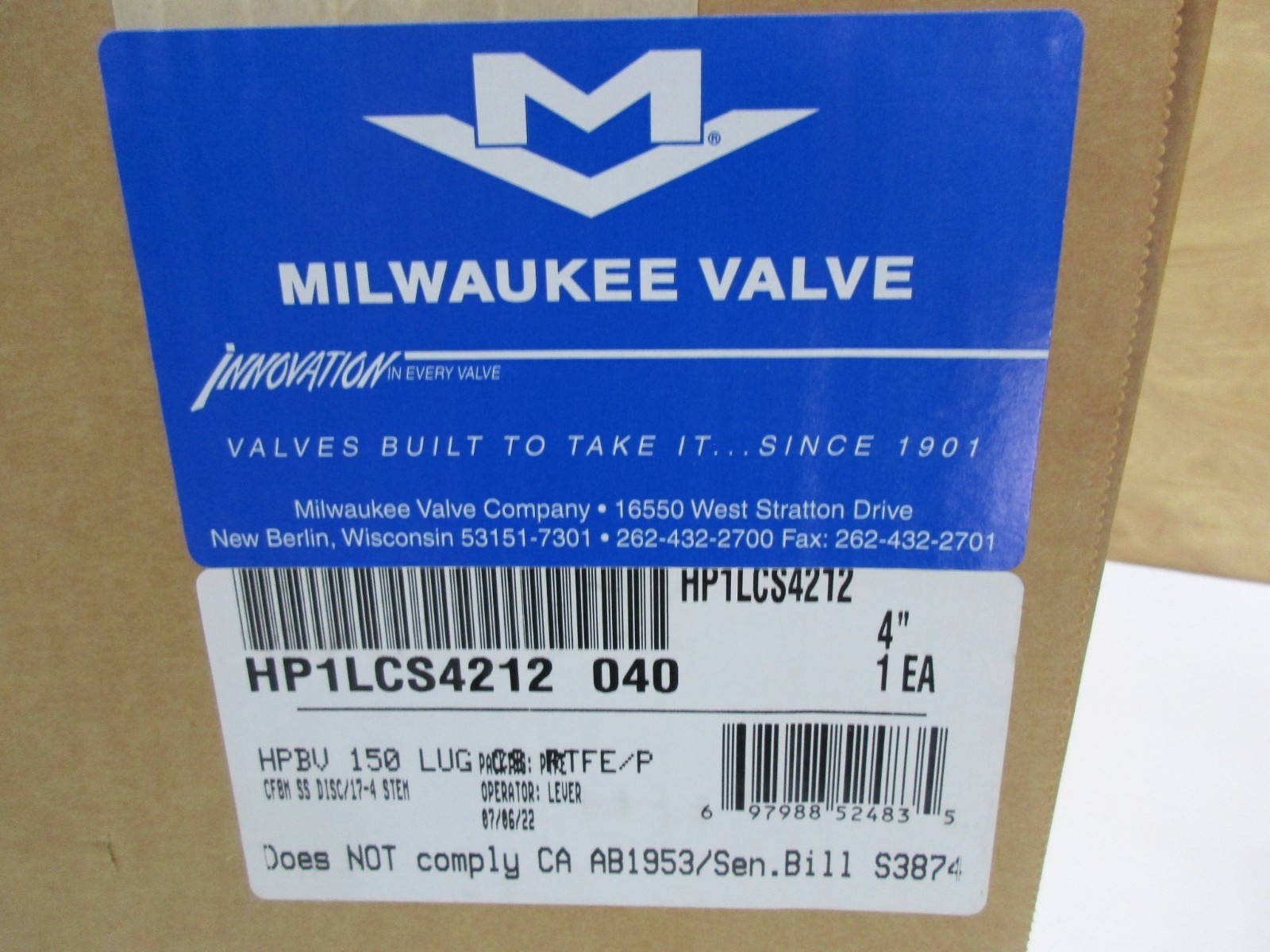 Milwaukee 4″ High Performance Lug Style Butterfly Valve HP1LCS4212 040