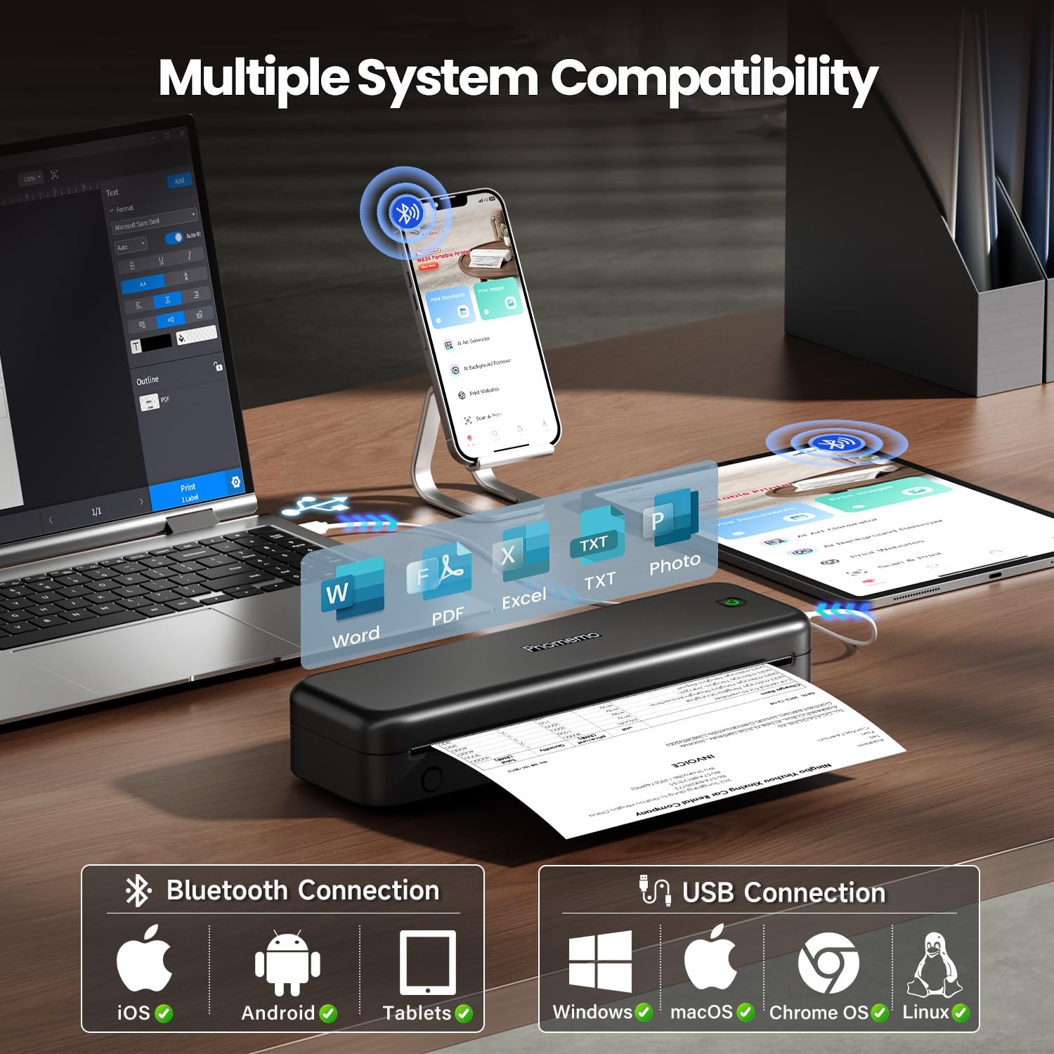 Phomemo Upgraded 300Dpi Portable Printers Wireless For Travel M834 Bluetooth
