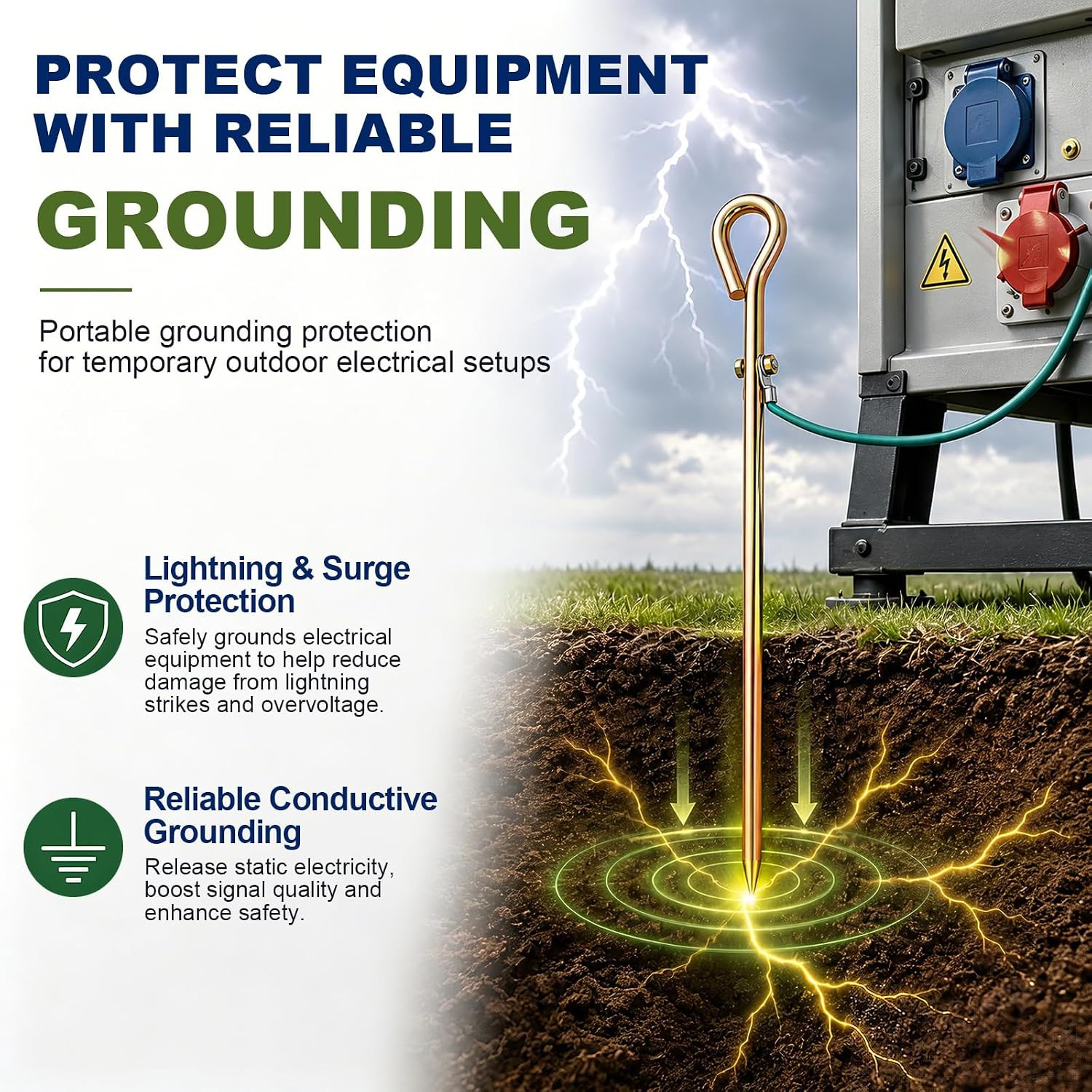 Portable Grounding Rod – 17.5″ Solid Steel Ground Rod for Electric Fence, Earthi