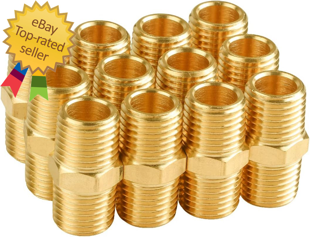 12-Pack 1/4 Inch Male Hex Nipples, 1/4» NPT Male Brass Pipe Fitting Adapters, 1