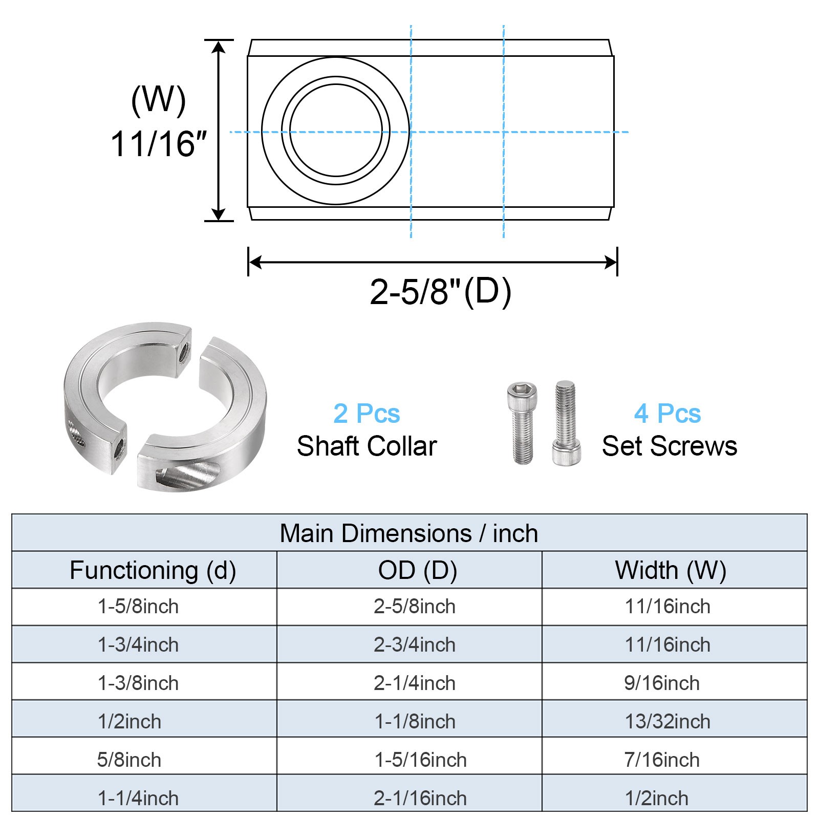2 x Shaft Collar for 1-5/8″ Rod 2-5/8″ OD 11/16″ Double Split Clamp-On Collars