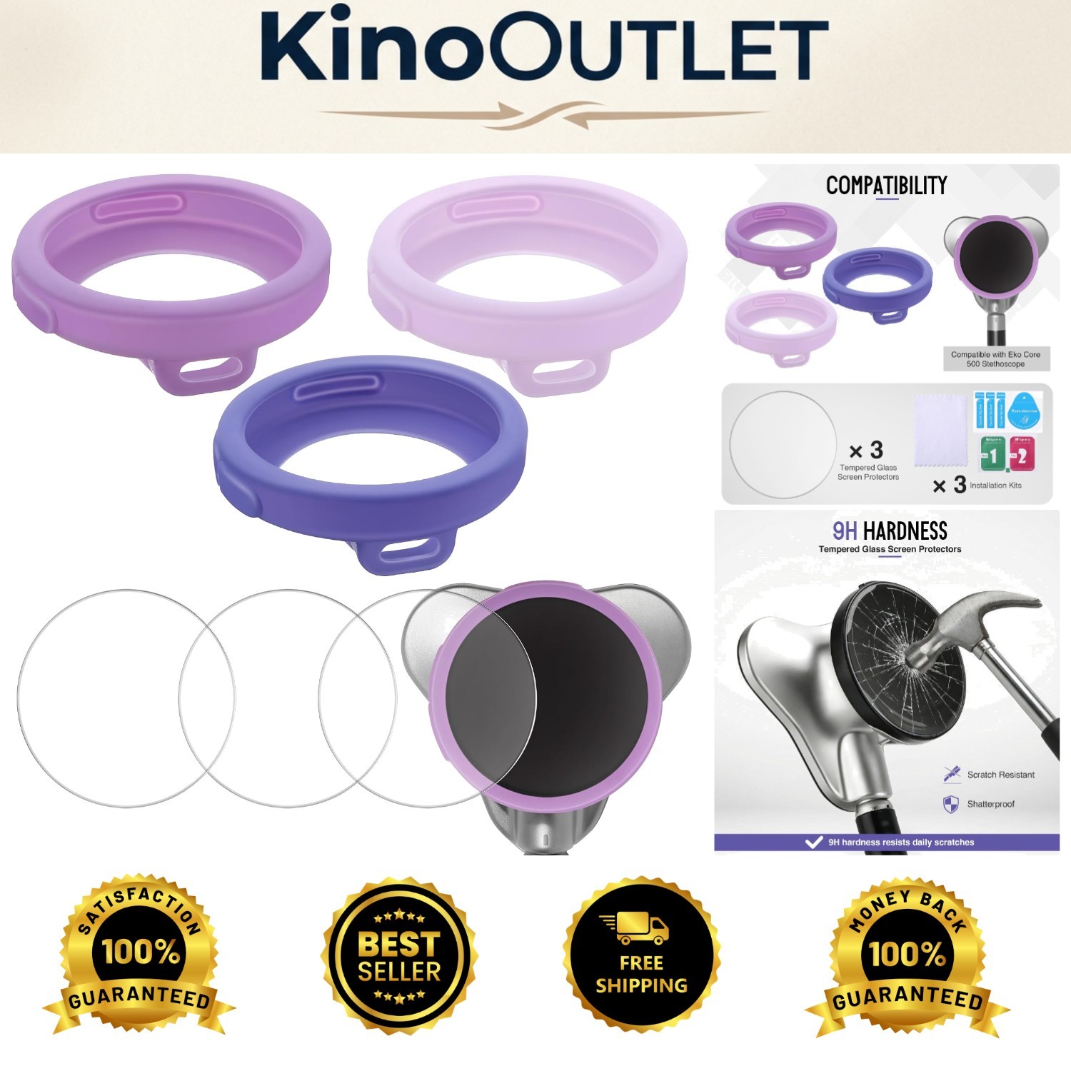 3-Piece Stethoscope Protection Set for EKO Core 500 – Ultimate Care in Purple