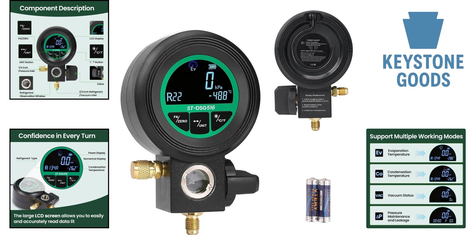 HVAC Digital Manifold Gauge with Backlit LCD & Multi-Refrigerant Support