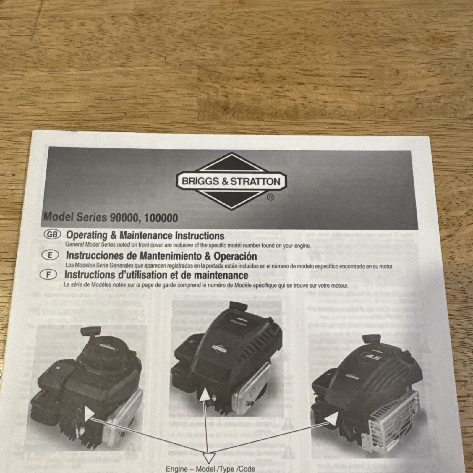 Briggs & Stratton Engines Model 90000 Model 100000 Operating/Maintenance