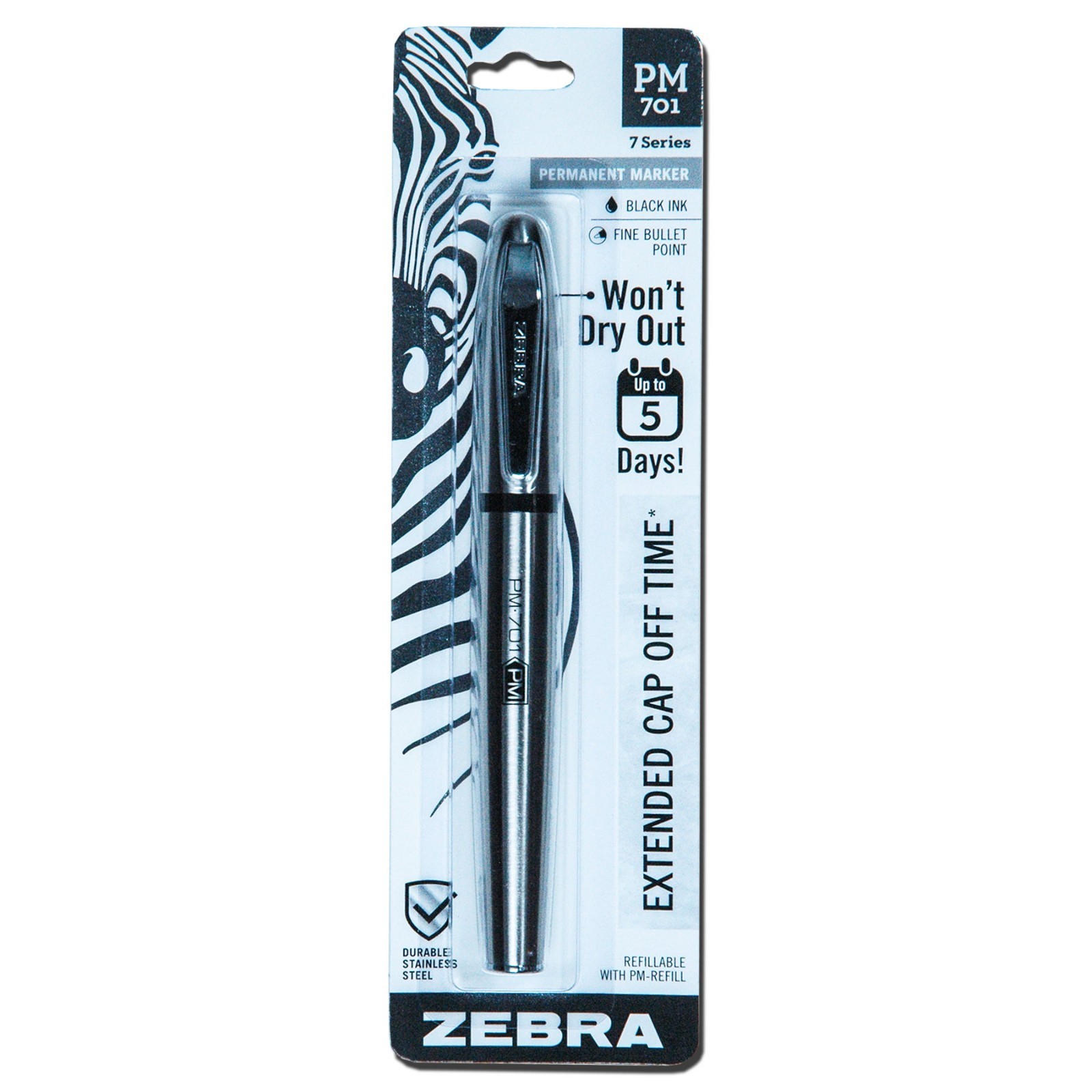 Zebra 65111 PM-701 Black Ink Stainless Steel Permanent Marker With Refills