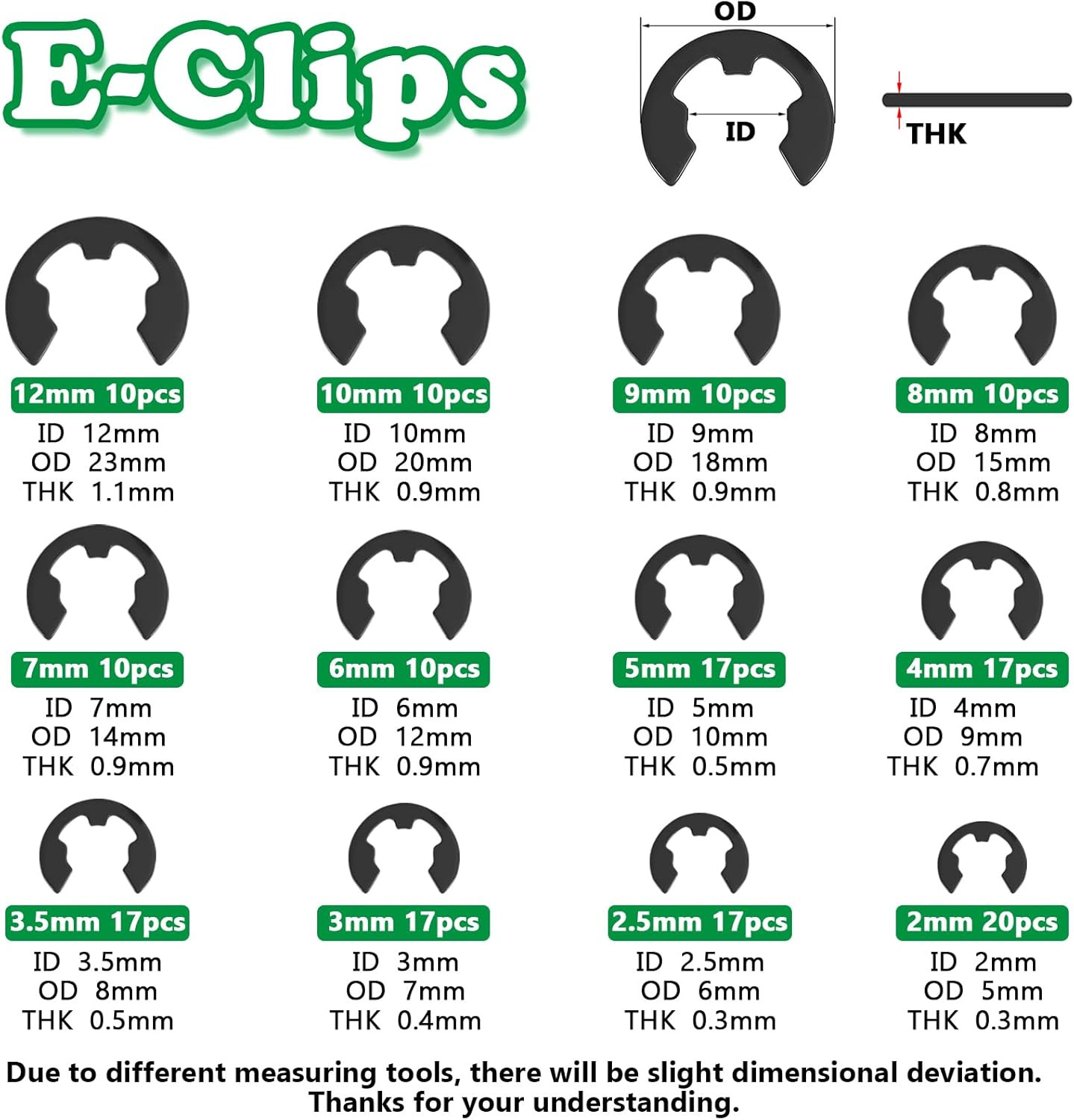 330PCS Snap Rings Assortment Kit, E Clips Assortment Kit (2MM-12MM) and C Clips