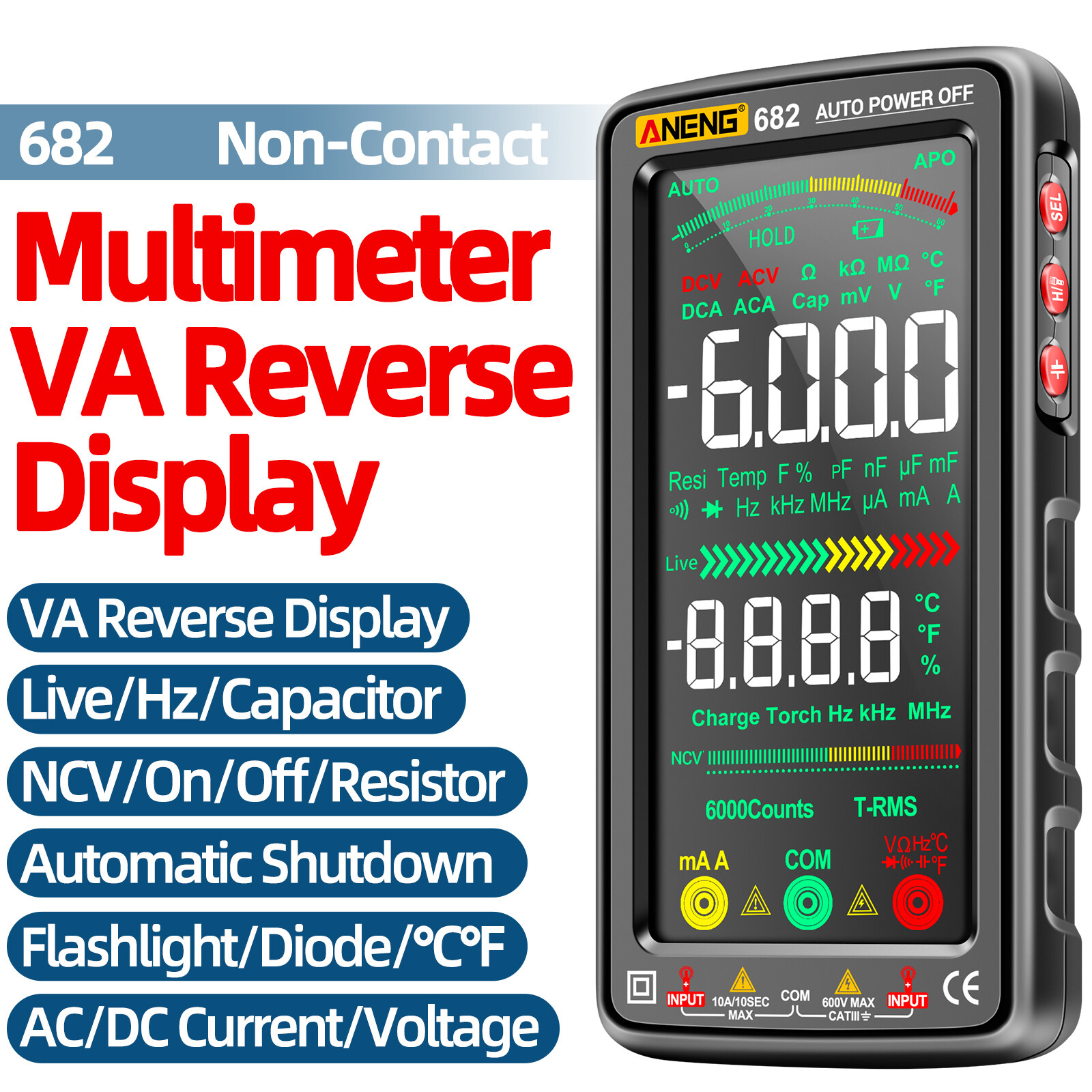 682 6000 Counts Large LCD Digital Multimeter -burn F6Q4