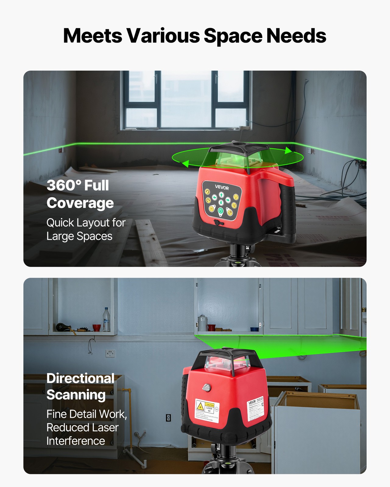 VEVOR 2000ft Rotary Laser Level Kit Self Leveling Green Horizontal with Tripod