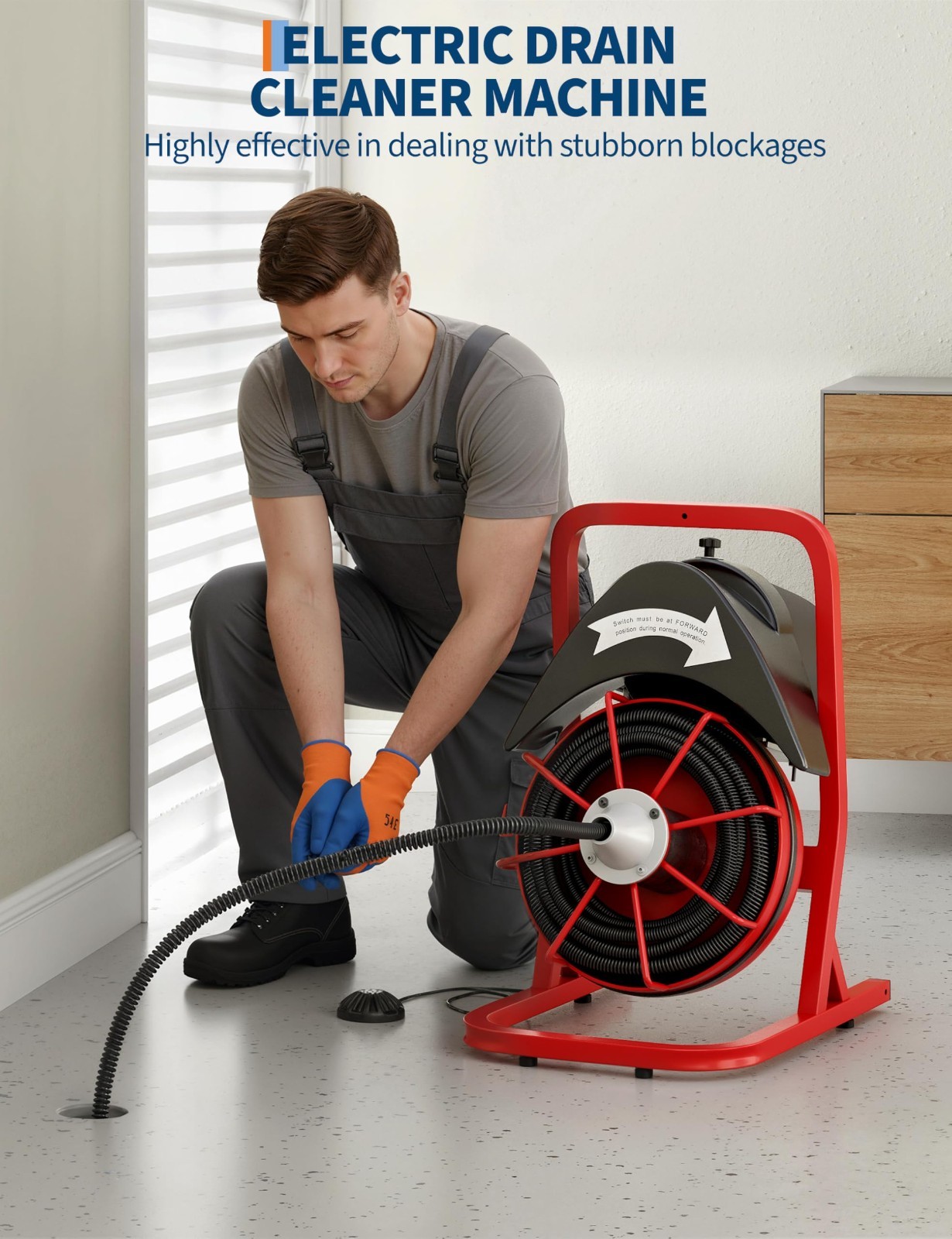 Drain Cleaner 75FT x1/2 In Steel Core Cable 370W Electric Drain Cleaning Machine