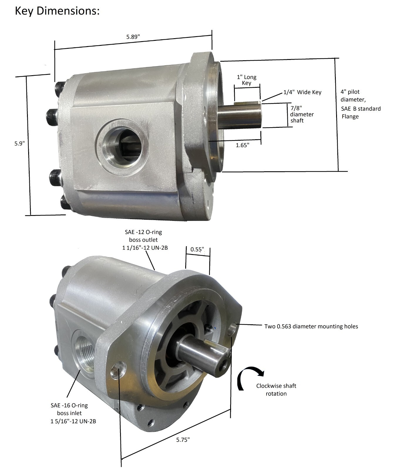 Hydraulic Gear Pump 45cc/rev (2.78 in3/rev) 30gpm 3000psi SAE B Flange CW or CCW