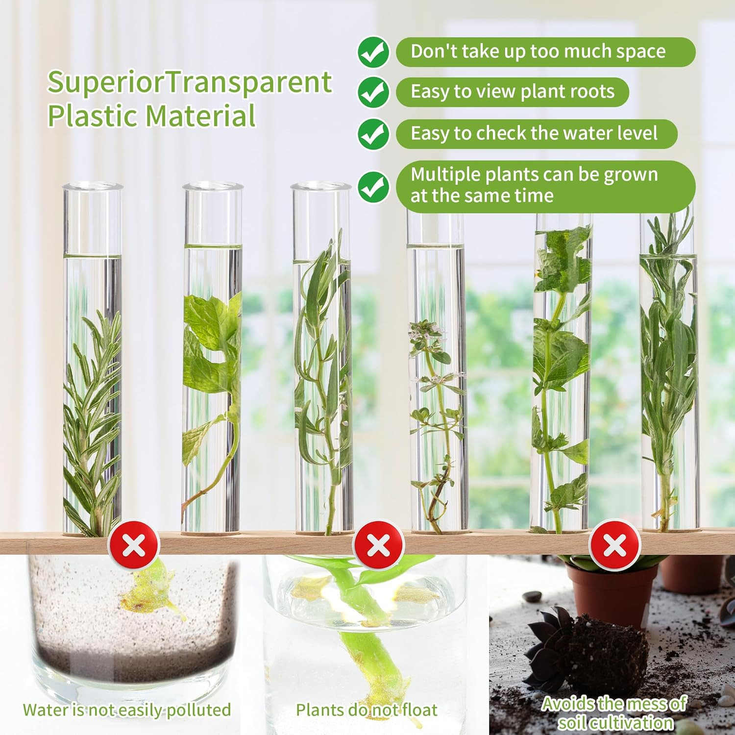 20 Pcs Clear Test Tubes for Plants Acrylic Plant Propagation Tube with Brush Pla