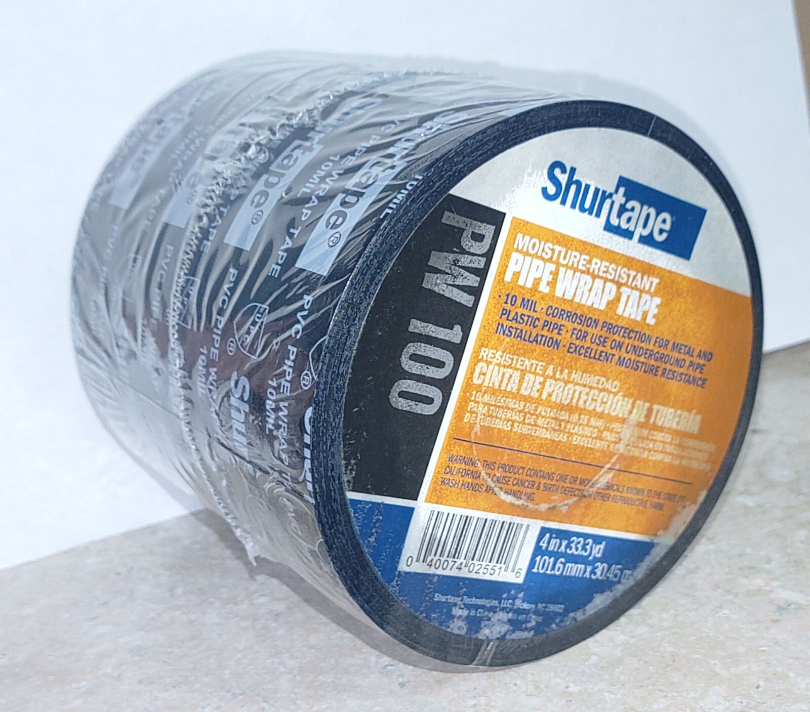 Shurtape PW 100 Moisture Resistant 4″ x 33.3 Yds PVC Pipe Resistant Tape