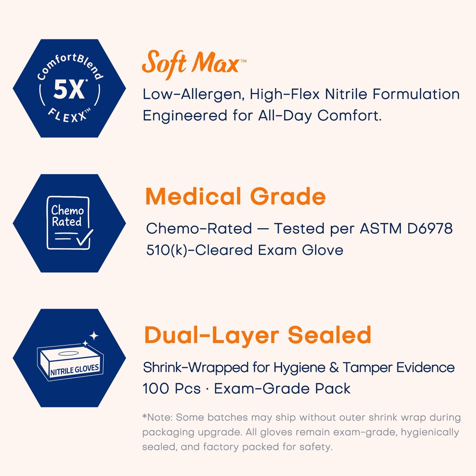 Medical Soft Max™ Nitrile Exam Gloves, 100 Count Latex-Free Powder-Free Non-Ster