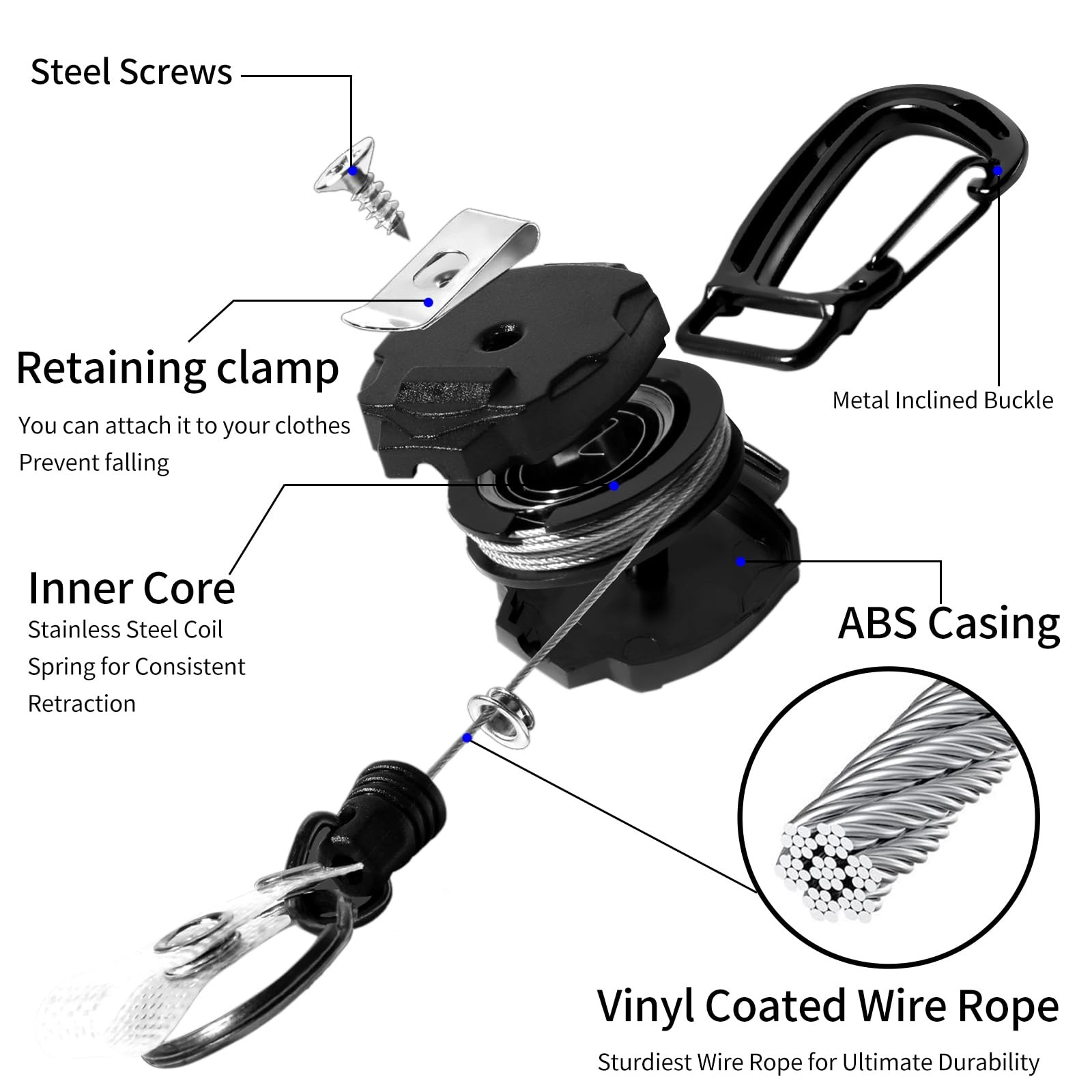 SHENGXIN 2 Pack Retractable Keychain Heavy 3.4 x 5.6 x 0.78 inches, Black