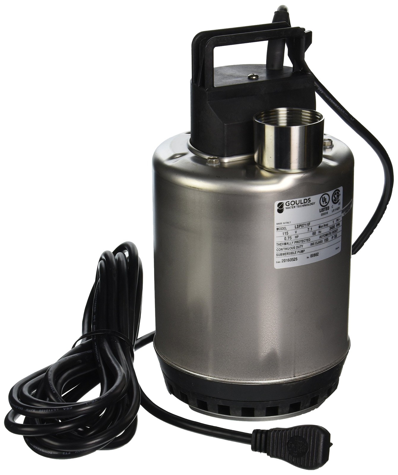 Goulds LSP0711F 3/4HP 115V Submersible Sump Pump 3/8″ Solids
