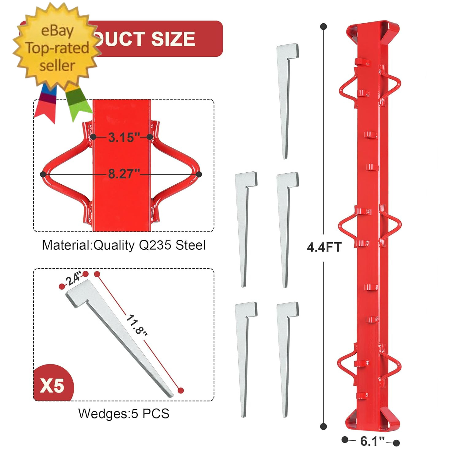 4Ft Woven Wire Fence Stretcher Bar with 5 Wedges, Heavy-Duty Carbon Steel Fence