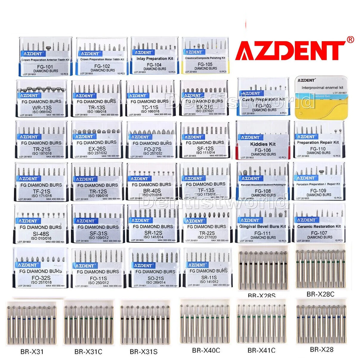 50Types Dental Surgical FG Diamond Burs Kit Fit High Speed Handpiece AZDENT
