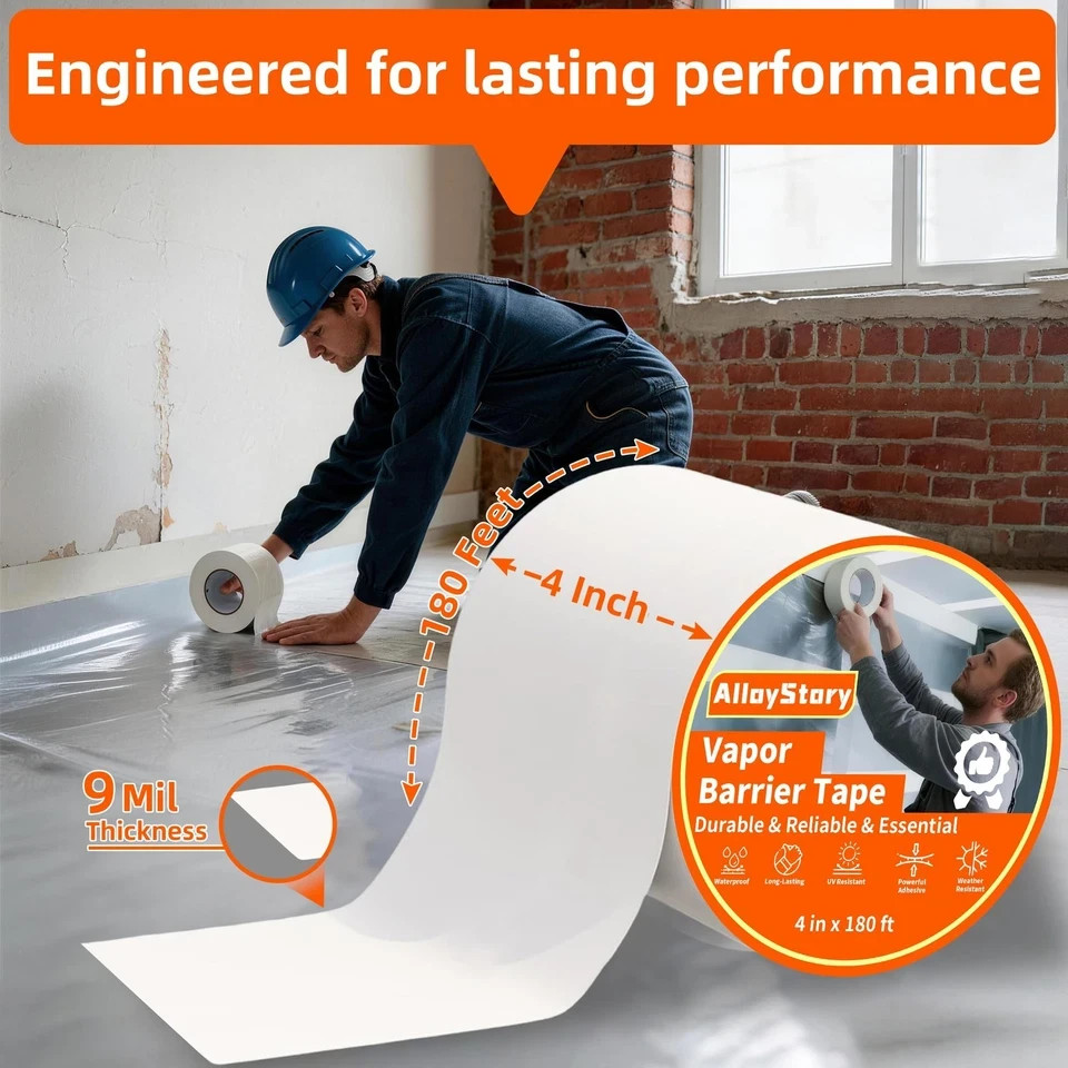 Vapor Barrier Tape 4 Inch X 180 Feet,White Moisture Barrier Tape,Heavy Duty Craw