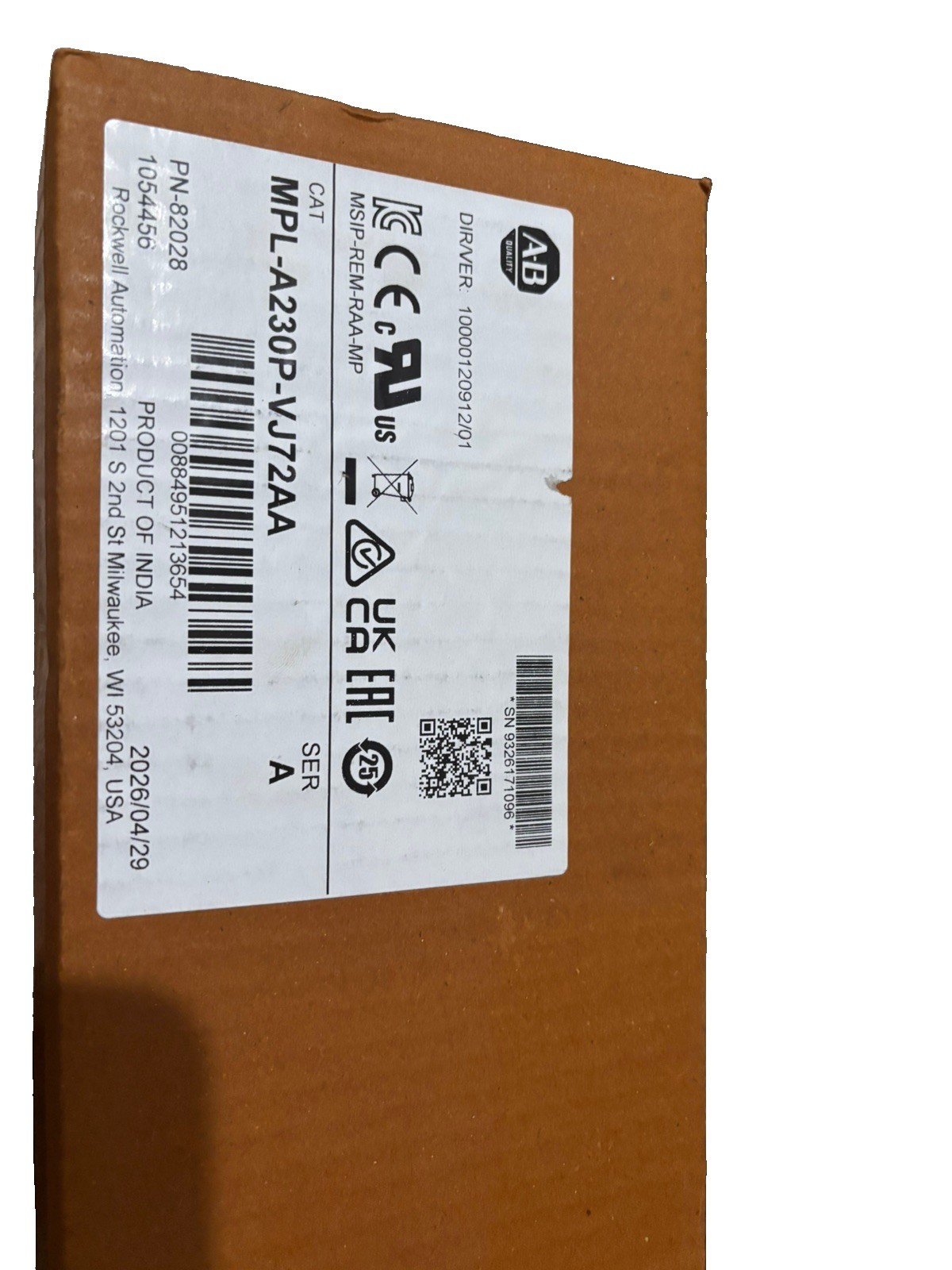 Allen-Bradley MPL-A230P-VJ72AA Low Inertia Servo Motor