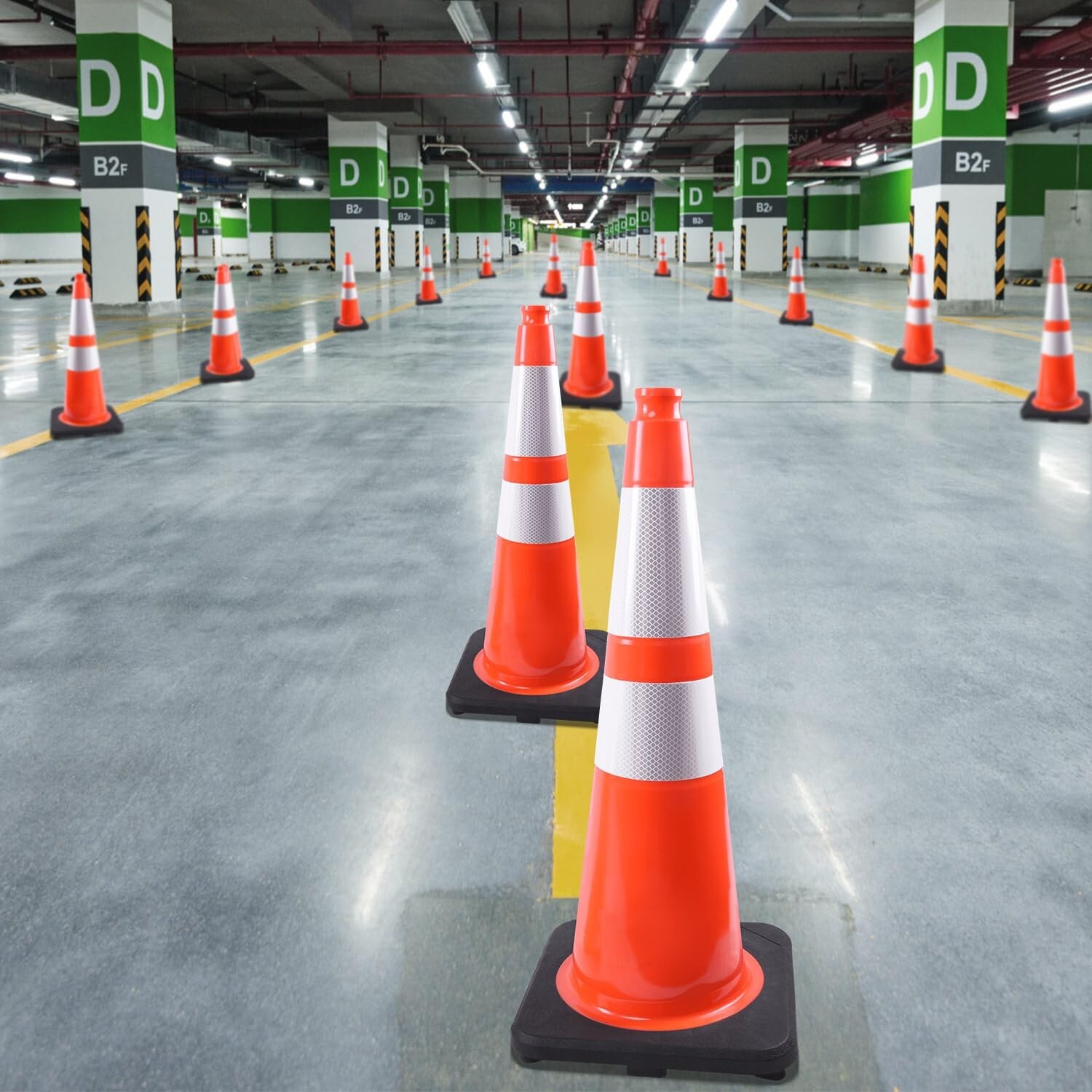 Orancl 12 – 36InchFlexible Black Base PVC Traffic Cone with Reflective Collar