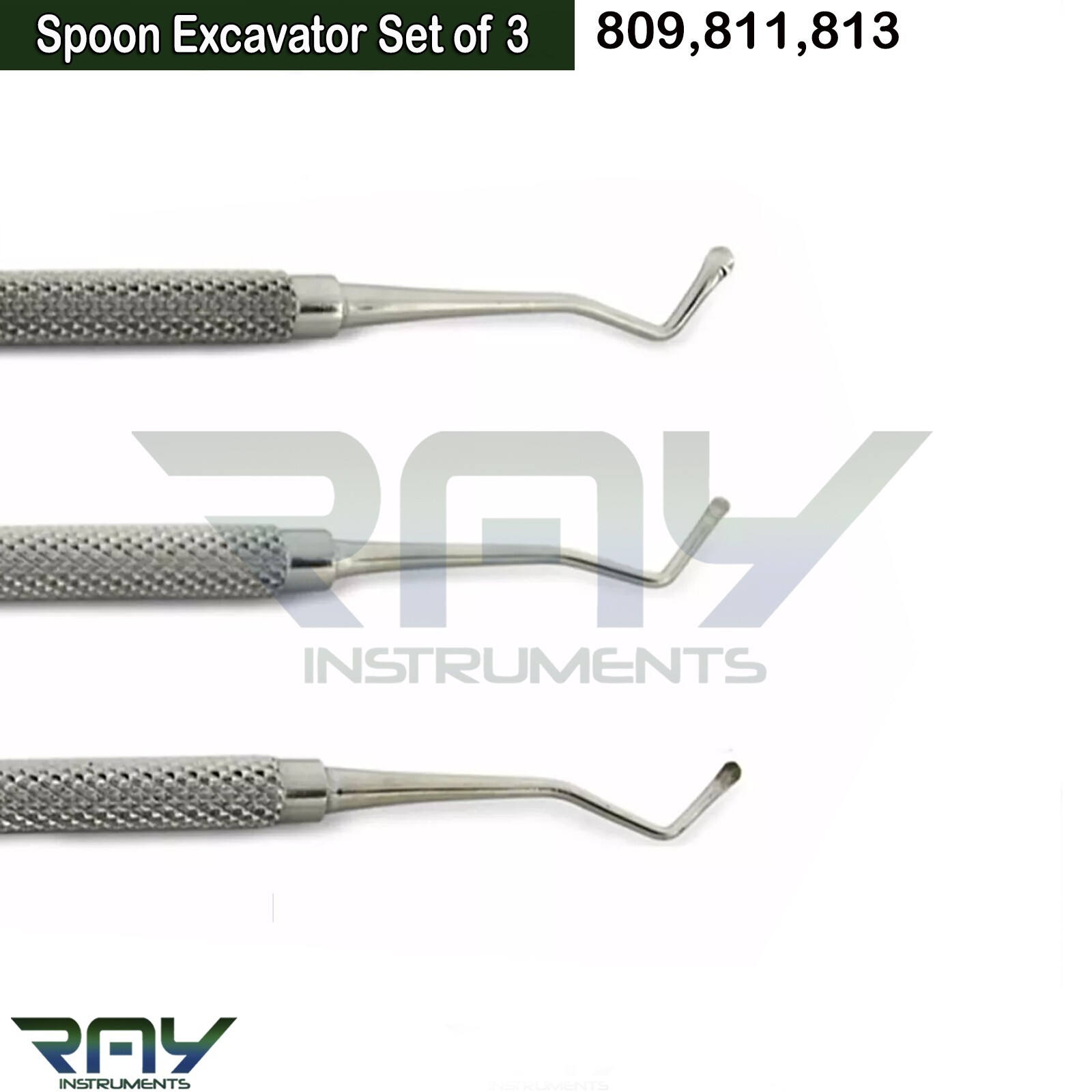 Set of 3 Dental Restorative Composite Instruments Spoon Excavator Double Ended