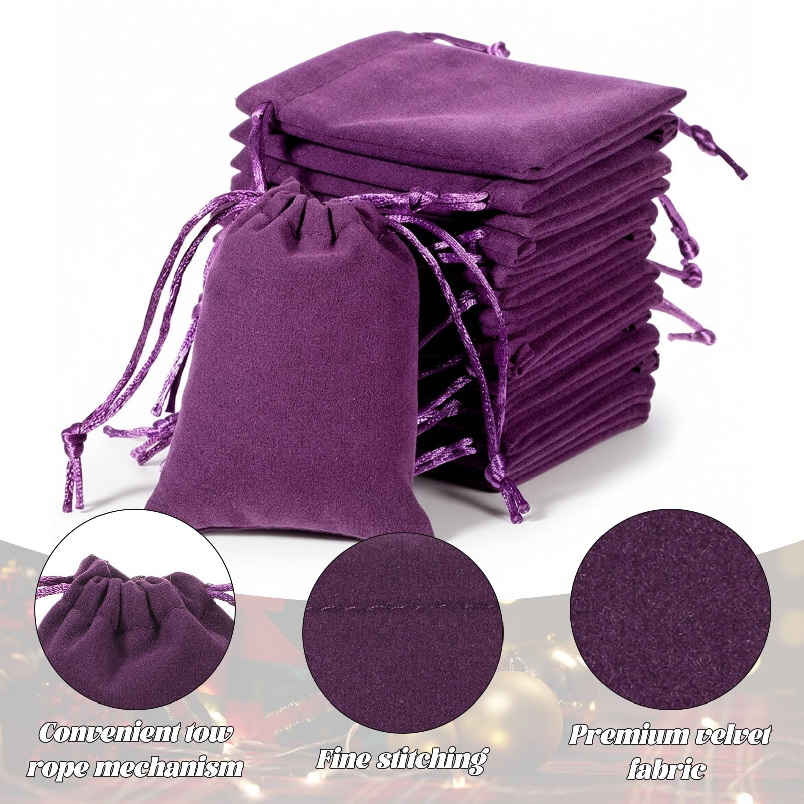 Exircy 15pcs Velvet Bags with Drawstrings, 3 x 4inch Purple Dice Bags Small V…