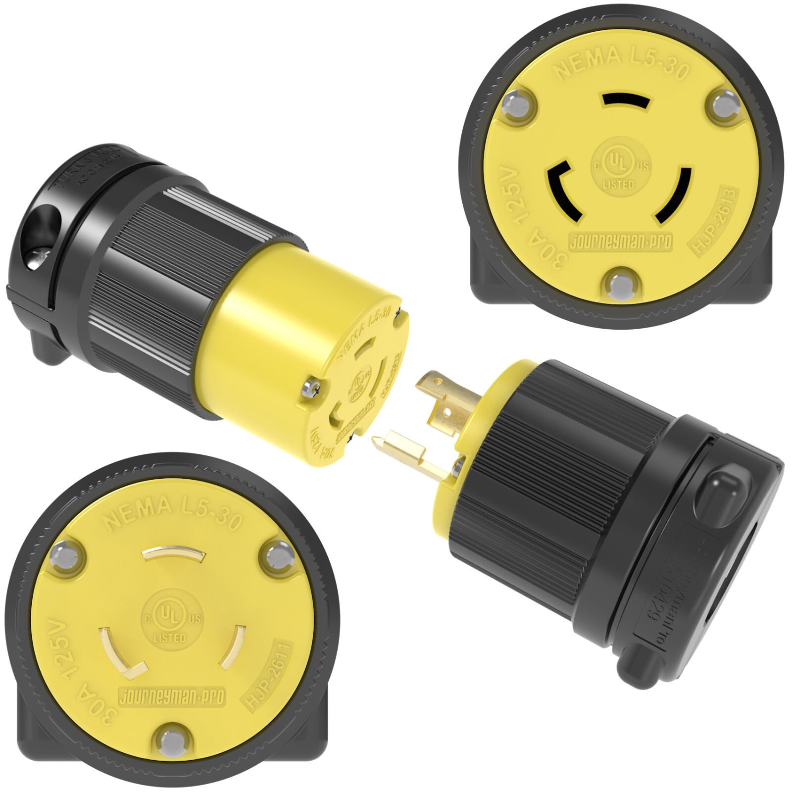 NEMA L5-30 Male Plug & Female Receptacle 30A 125V L5-30P L5-30C Pair Cord Set