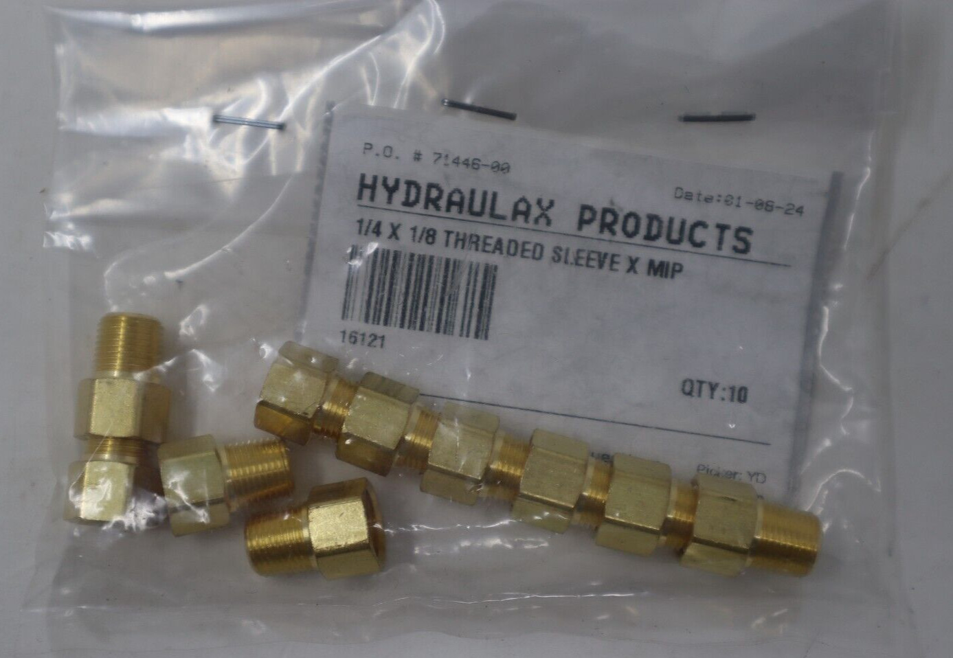 Lot of 10 Hydraulax Products Brass 1/4″ x 1/8″ Threaded Sleeve x MIP